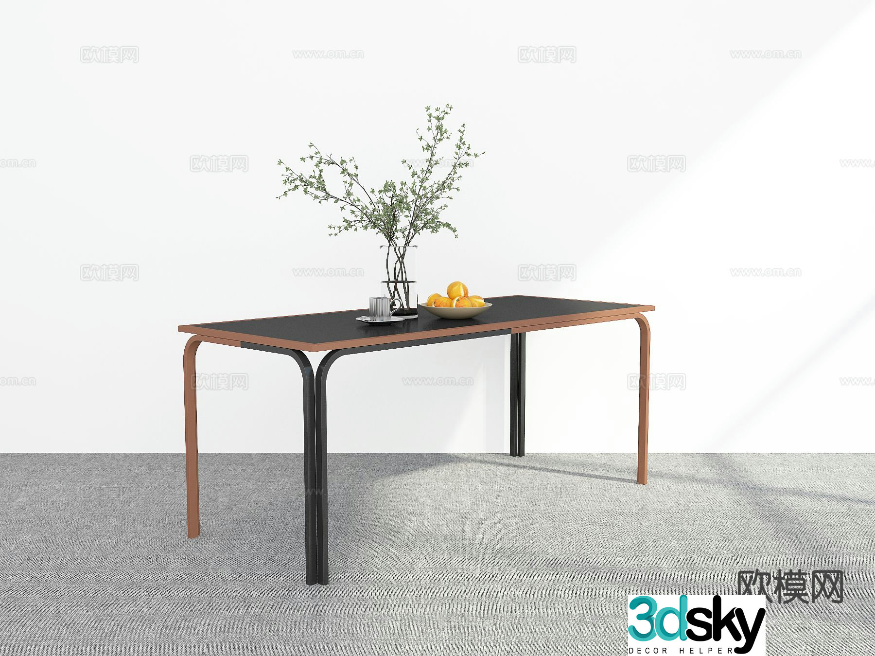 Modern dining table long dining table 3d model