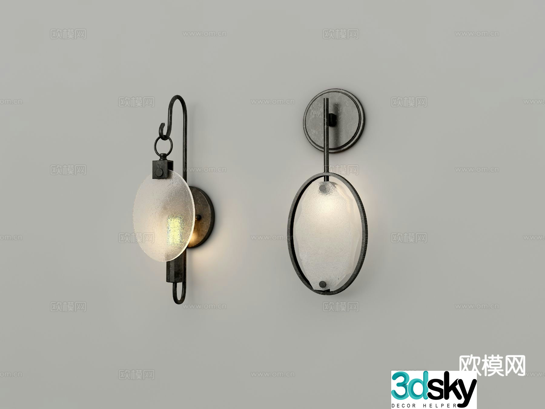Industrial style wrought iron wall lamp 3d model