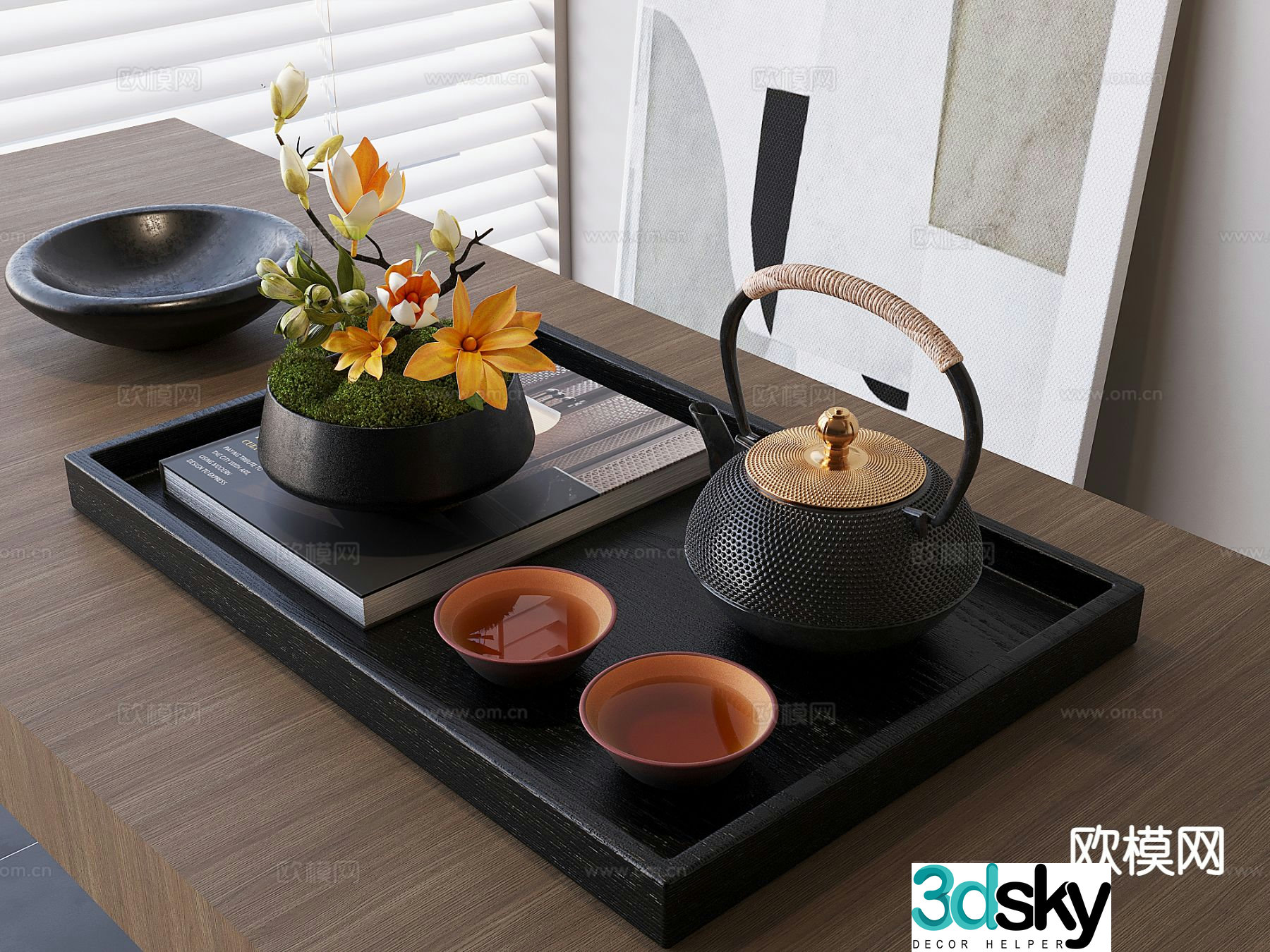 New Chinese tea set teapot teacup tray 3d model