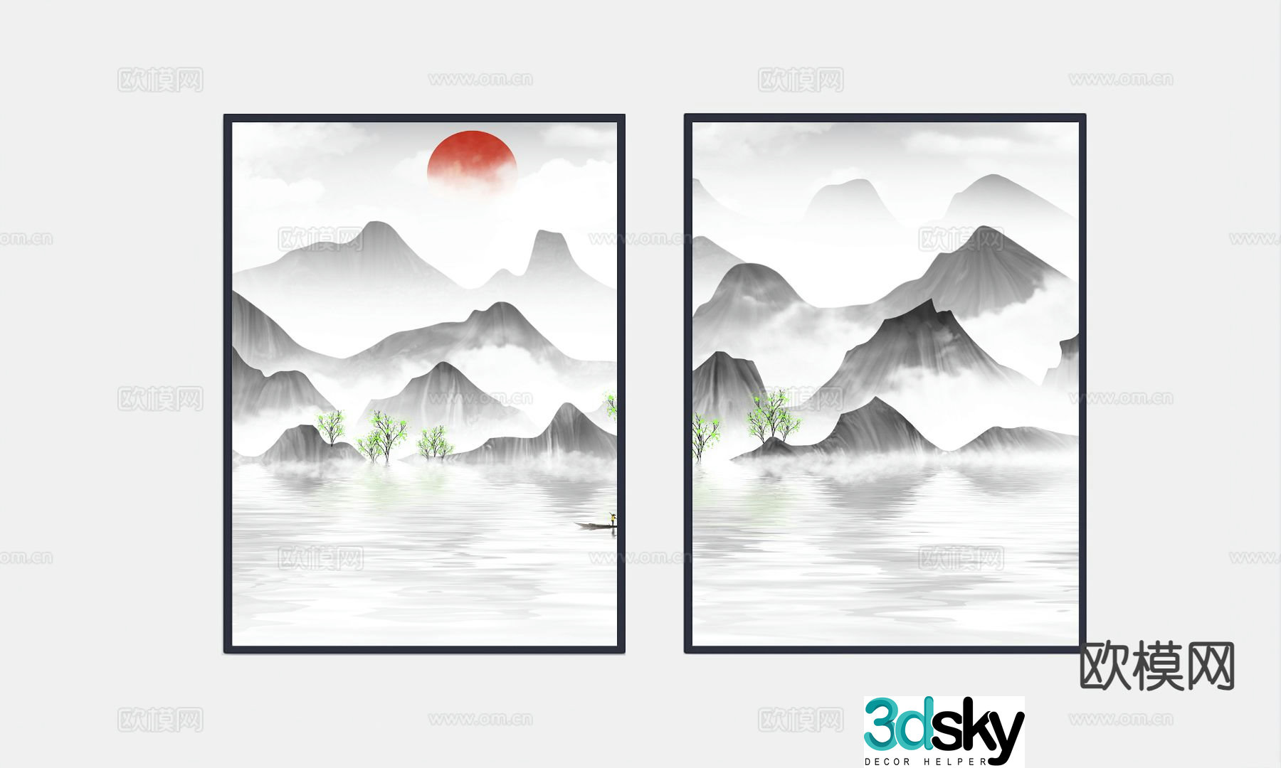 New Chinese style landscape painting decorative painting 3D model