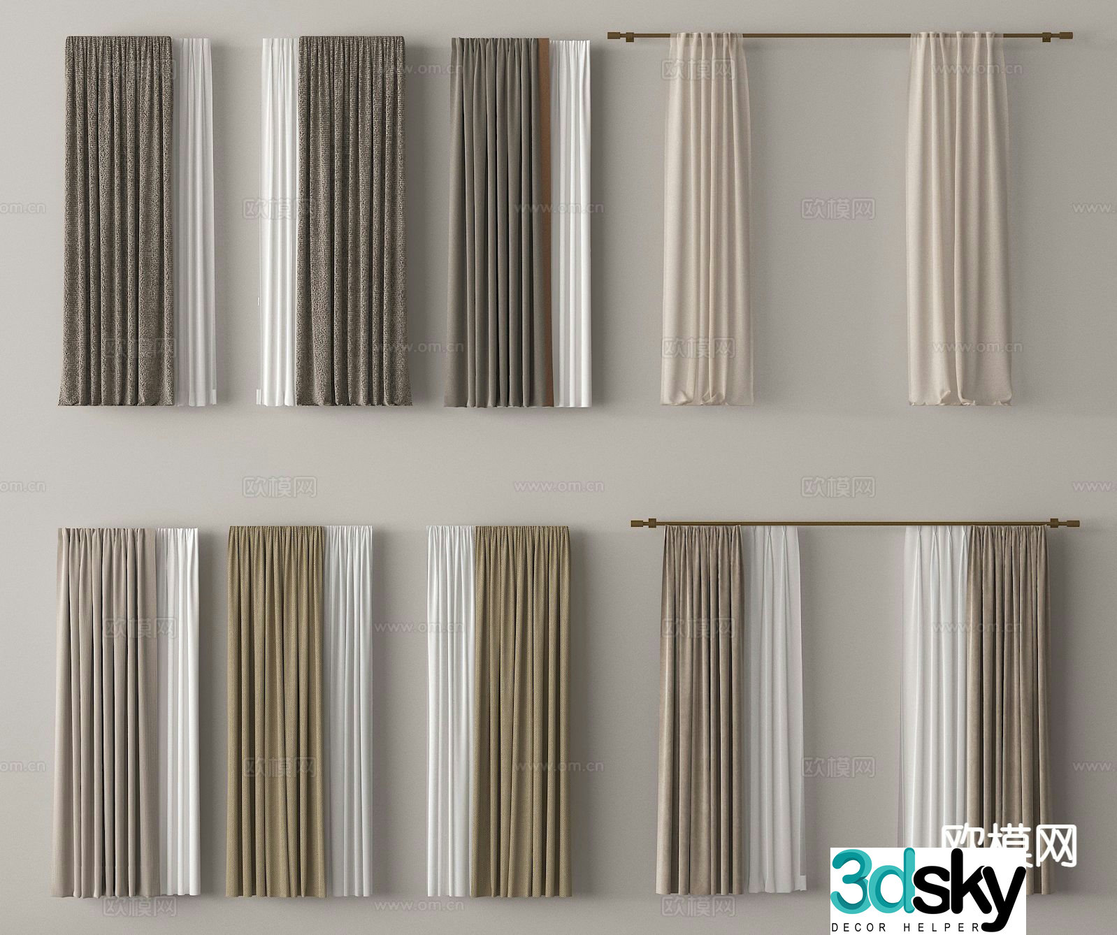 Solid color curtain gauze curtain curtain 3d model