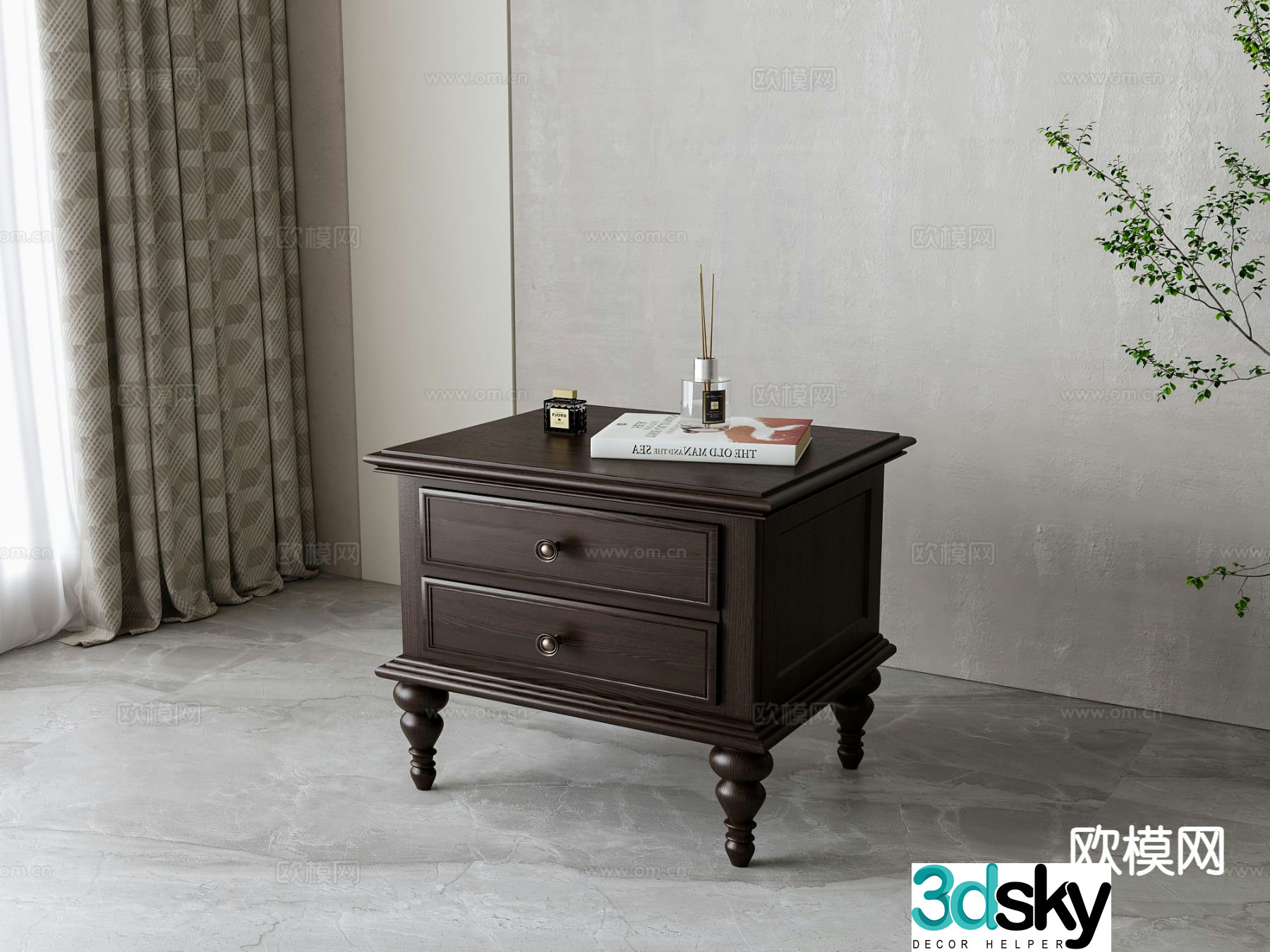 American bedside table 3d model