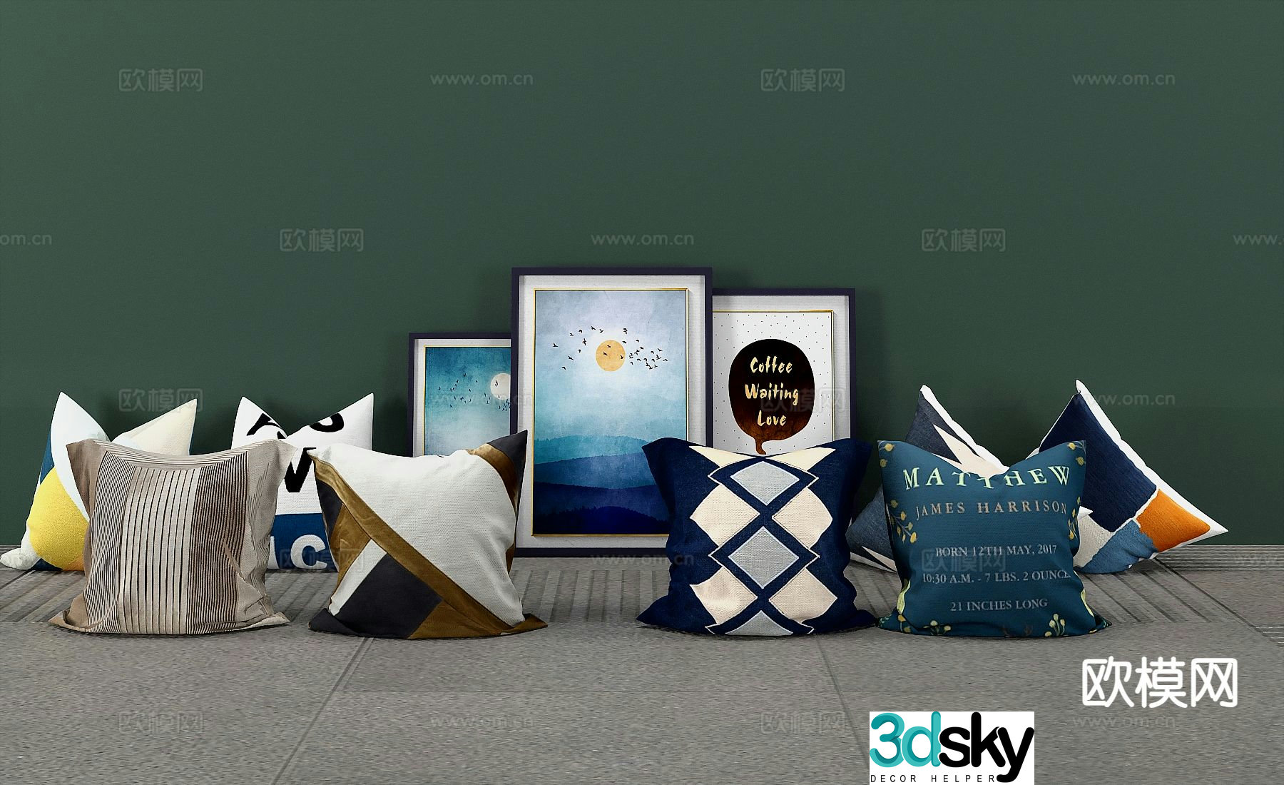 Modern pillow soft bag lumbar pillow 3d model