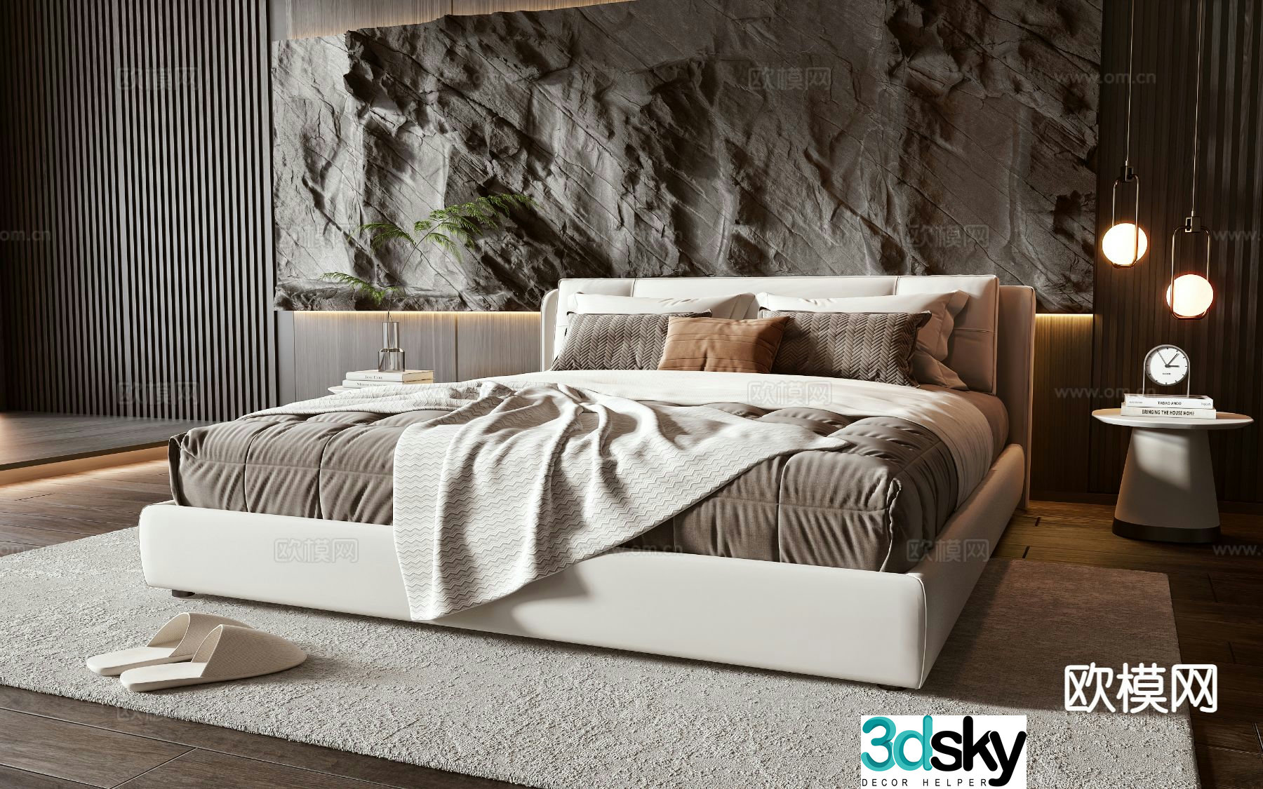 Italian double bed 3d model