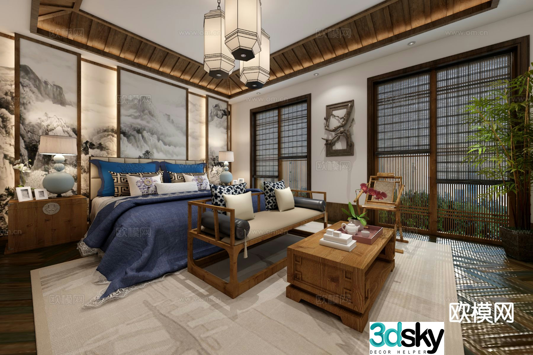 New Chinese style bedroom master bedroom B&B bedroom elders room 3d model