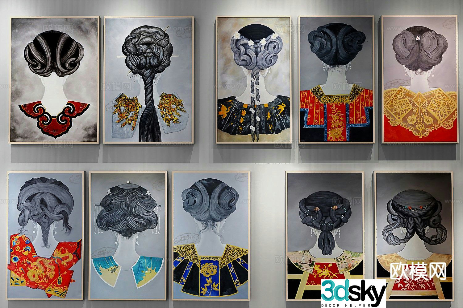 New Chinese style decorative painting figure painting hanging painting 3D model