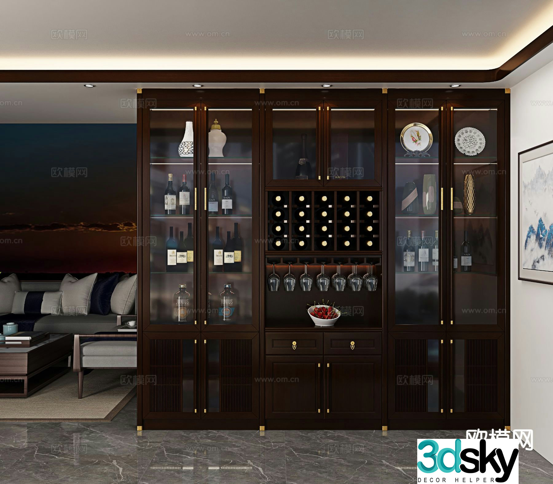 New Chinese style wine cabinet sideboard 3d model