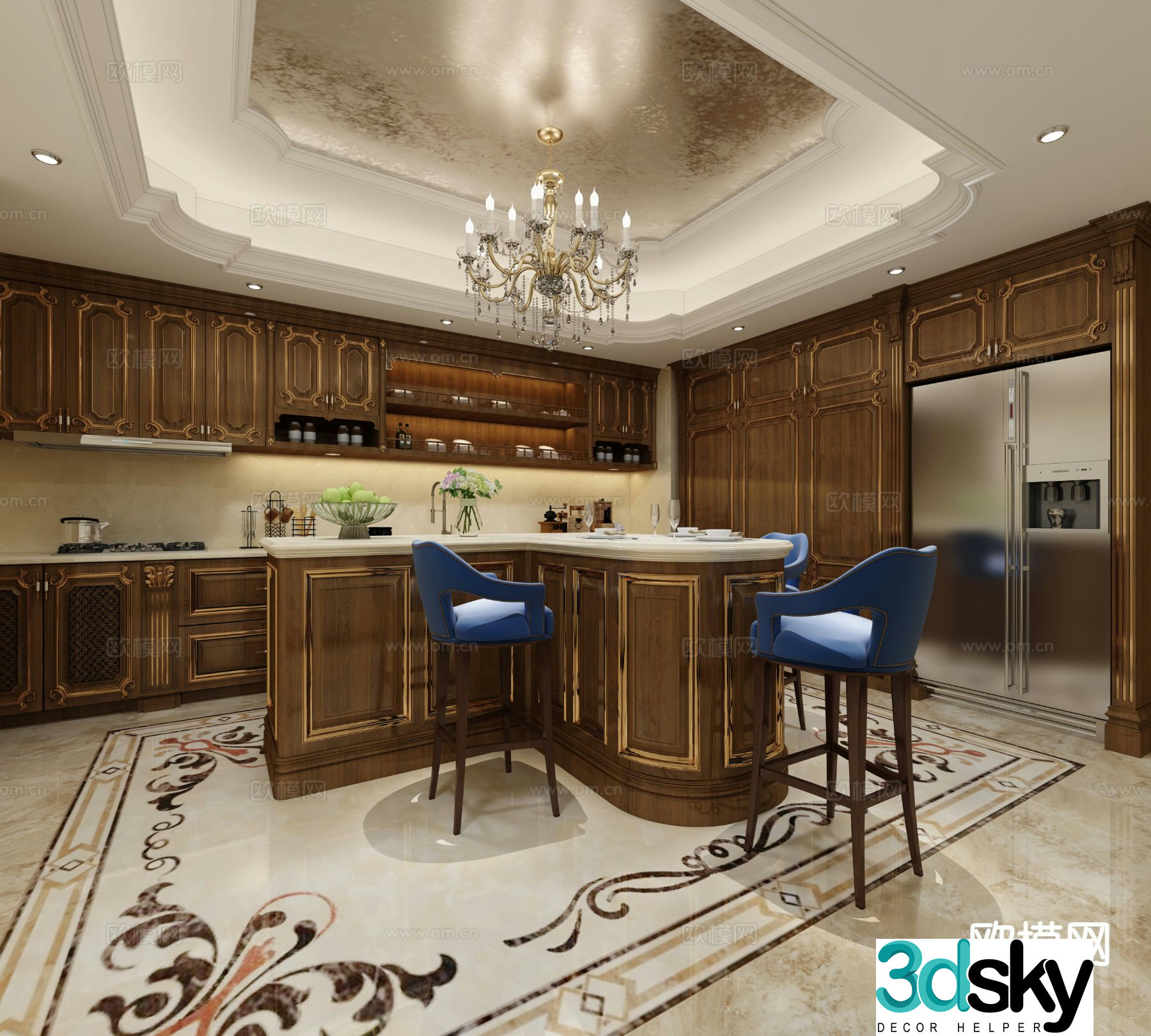 Open kitchen island cabinet 3d model