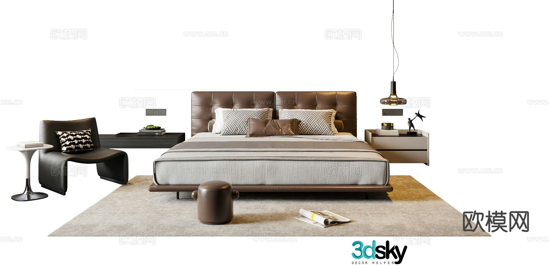 Italian double bed 3d model