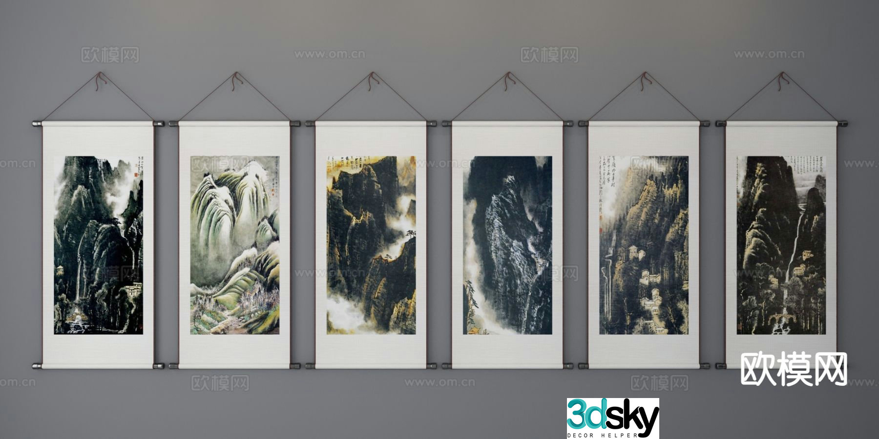 New Chinese style decorative painting landscape painting scroll painting 3D model