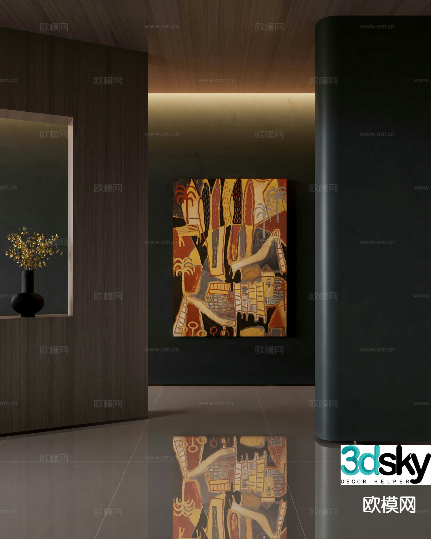 Medieval style abstract painting hanging painting 3d model
