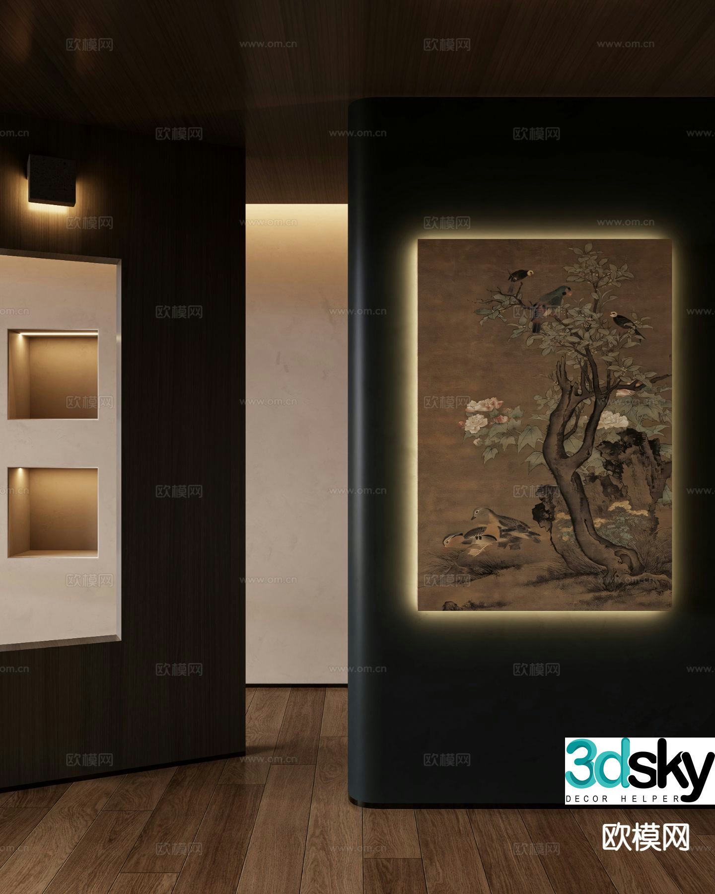 New Chinese style flower and bird painting decorative painting 3D model