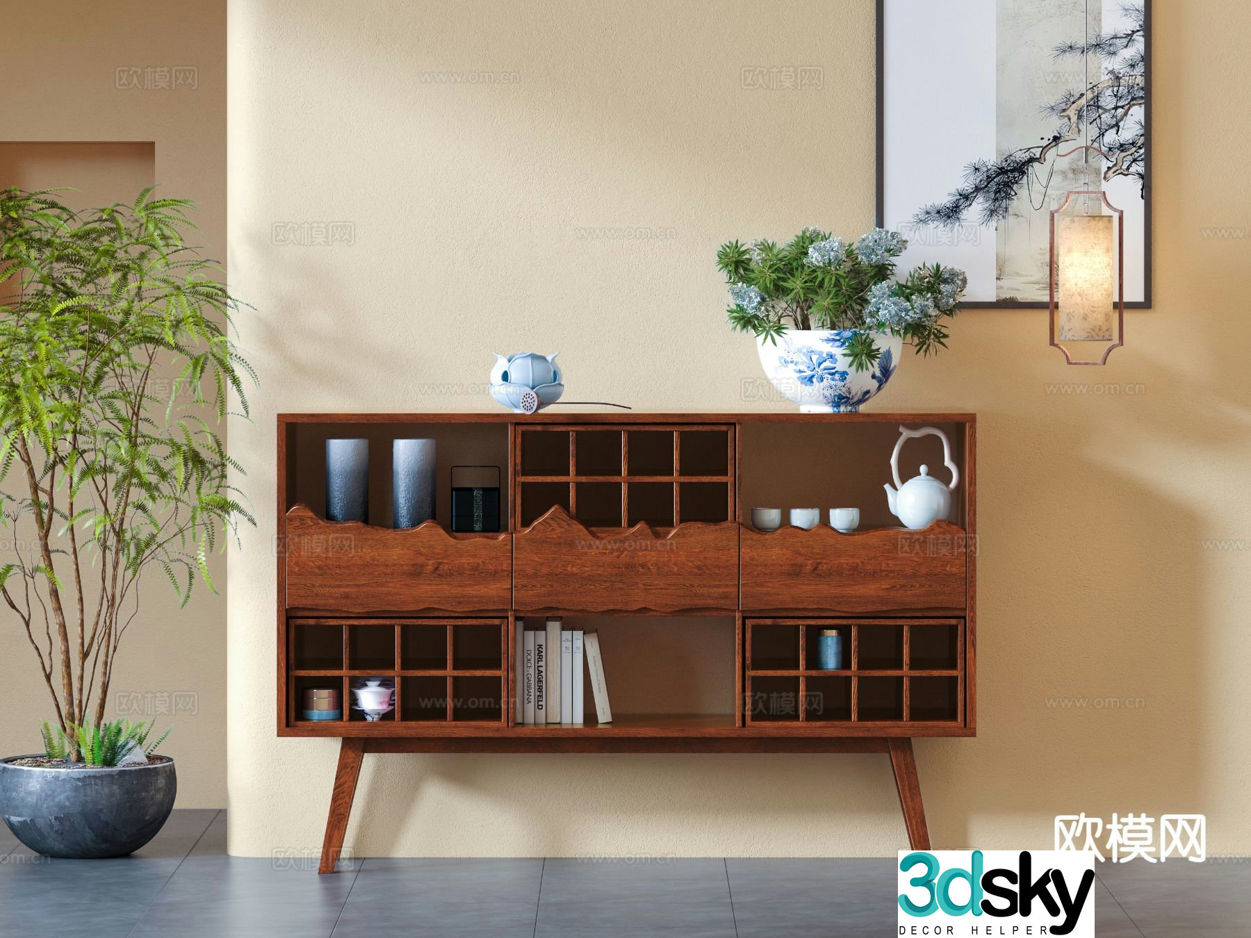 New Chinese style solid wood tea cabinet side cabinet storage cabinet entrance cabinet 3D model