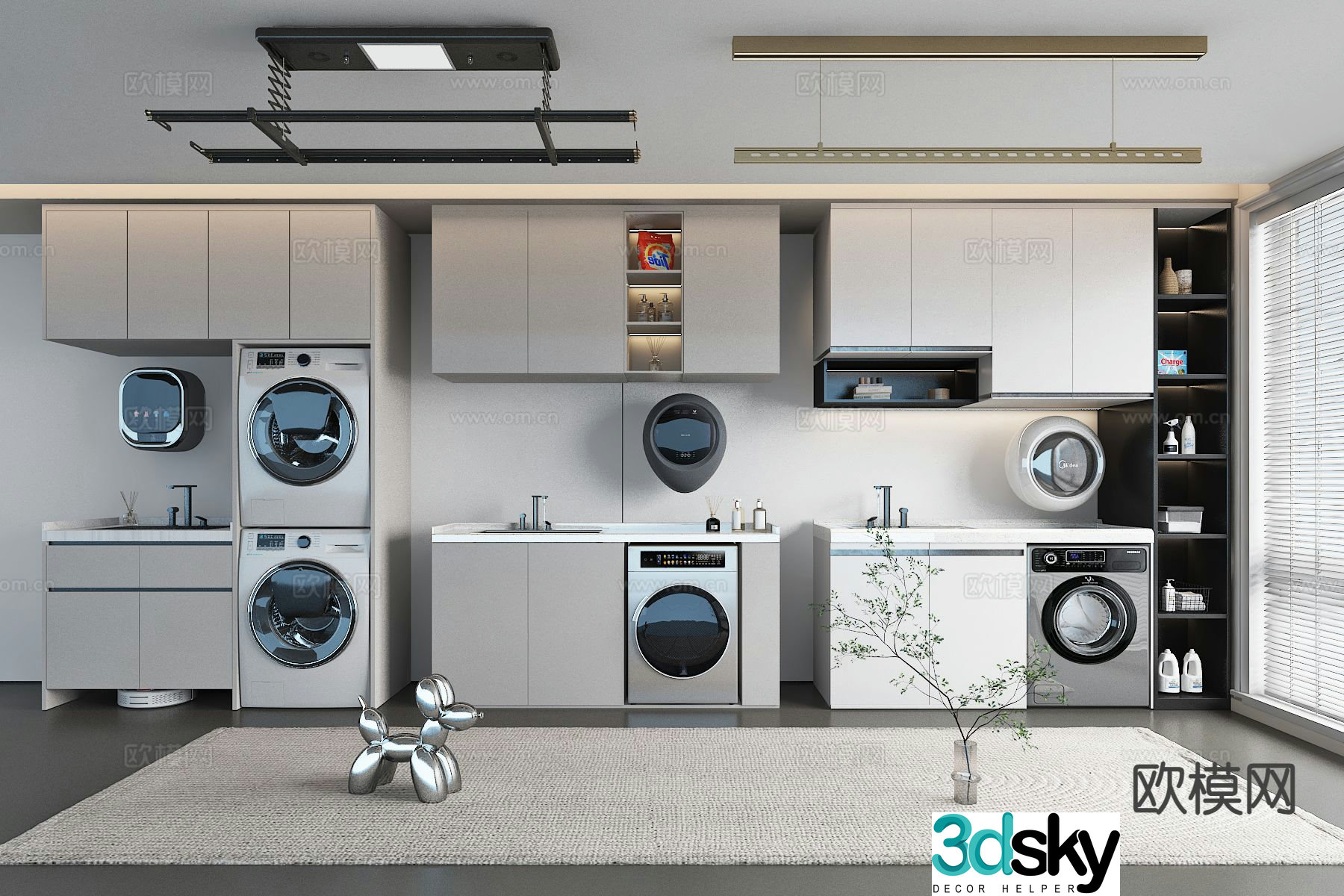 Modern balcony cabinet washing machine cabinet 3d model