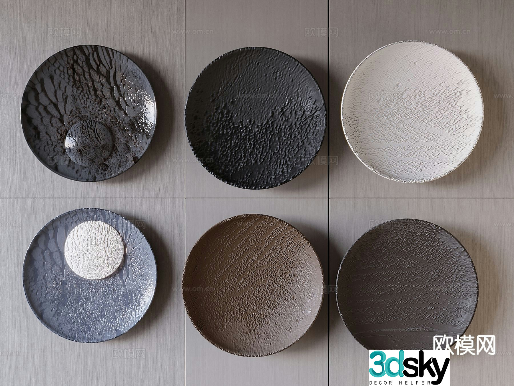 Sandstone texture wall decoration disc-shaped entrance decoration three-dimensional wood carving wall decoration 3D model