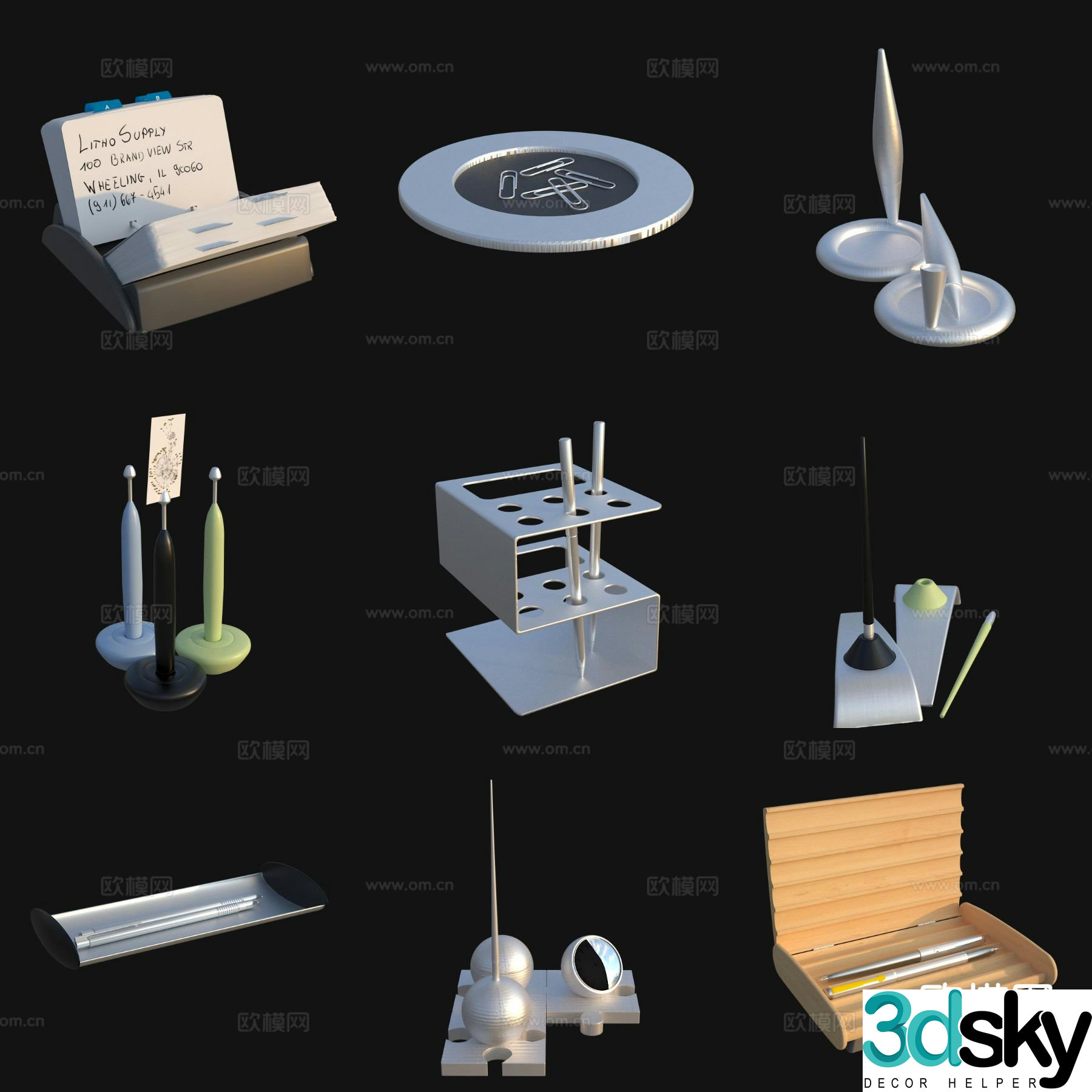 Office Supplies Notes Paper Pen 3d model
