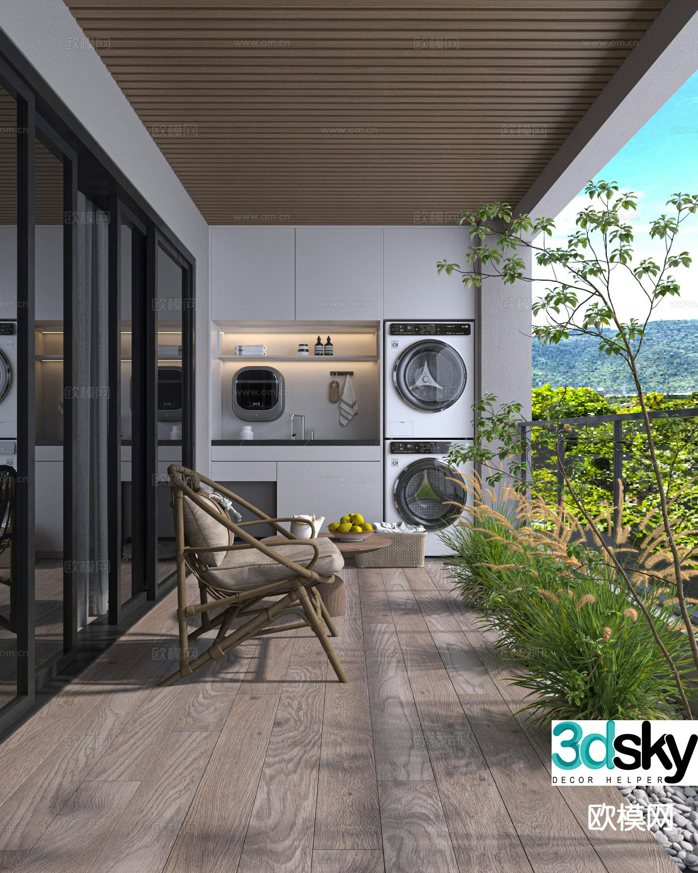 Modern leisure balcony laundry balcony 3d model