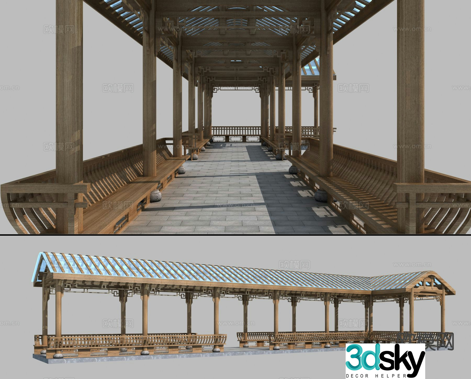 Chinese style corridor corridor corridor pavilion corridor 3d model