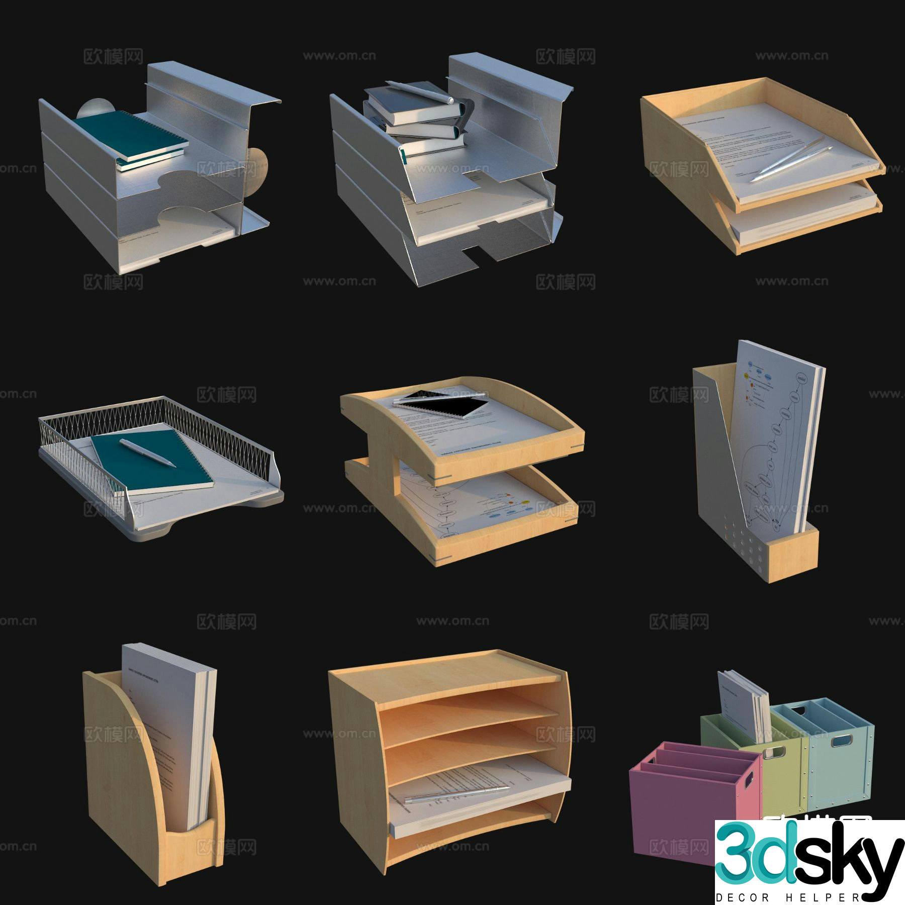 Office supplies note paper pen folder 3d model