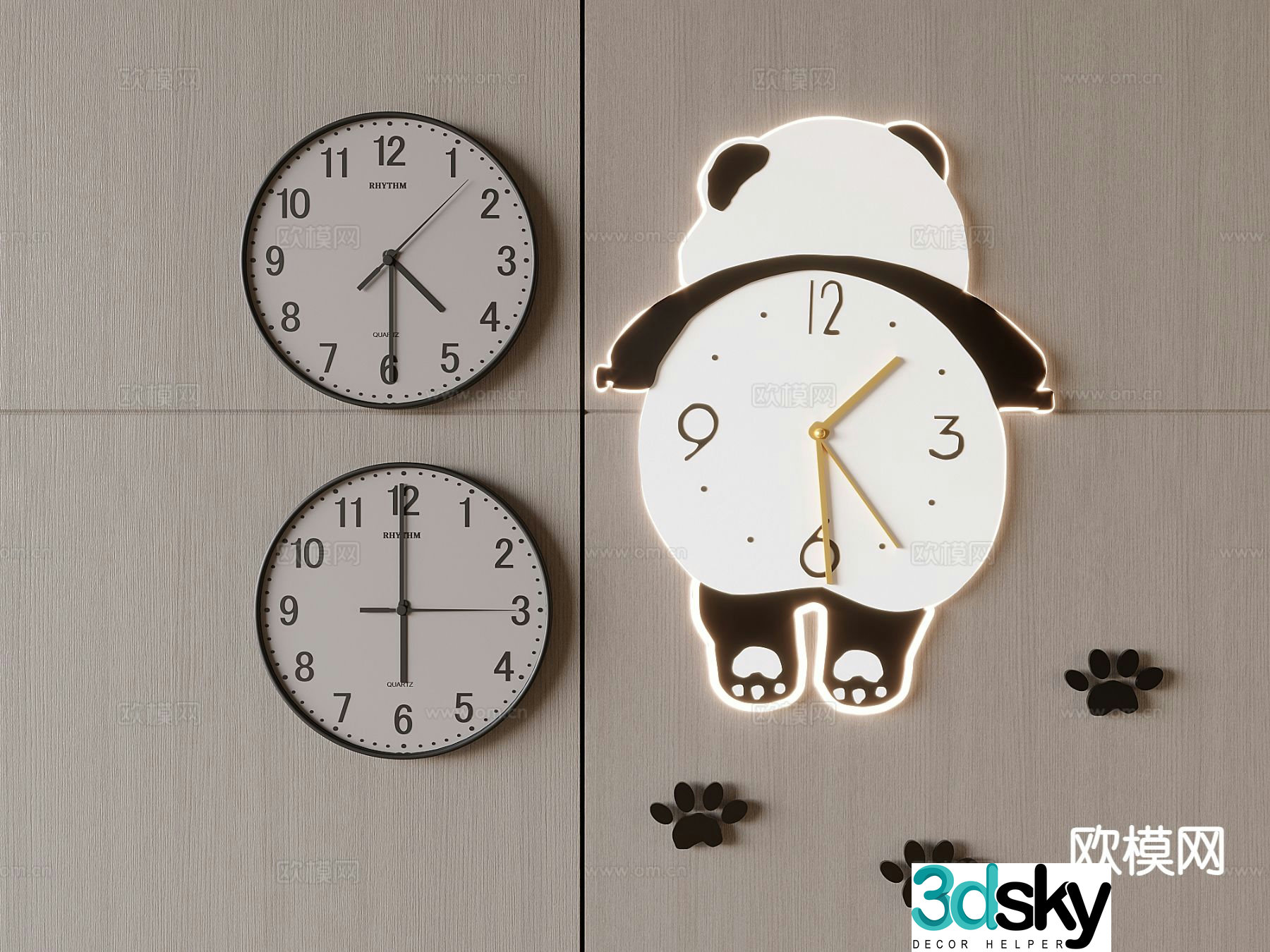decorative clock clock creative panda wall clock 3d model