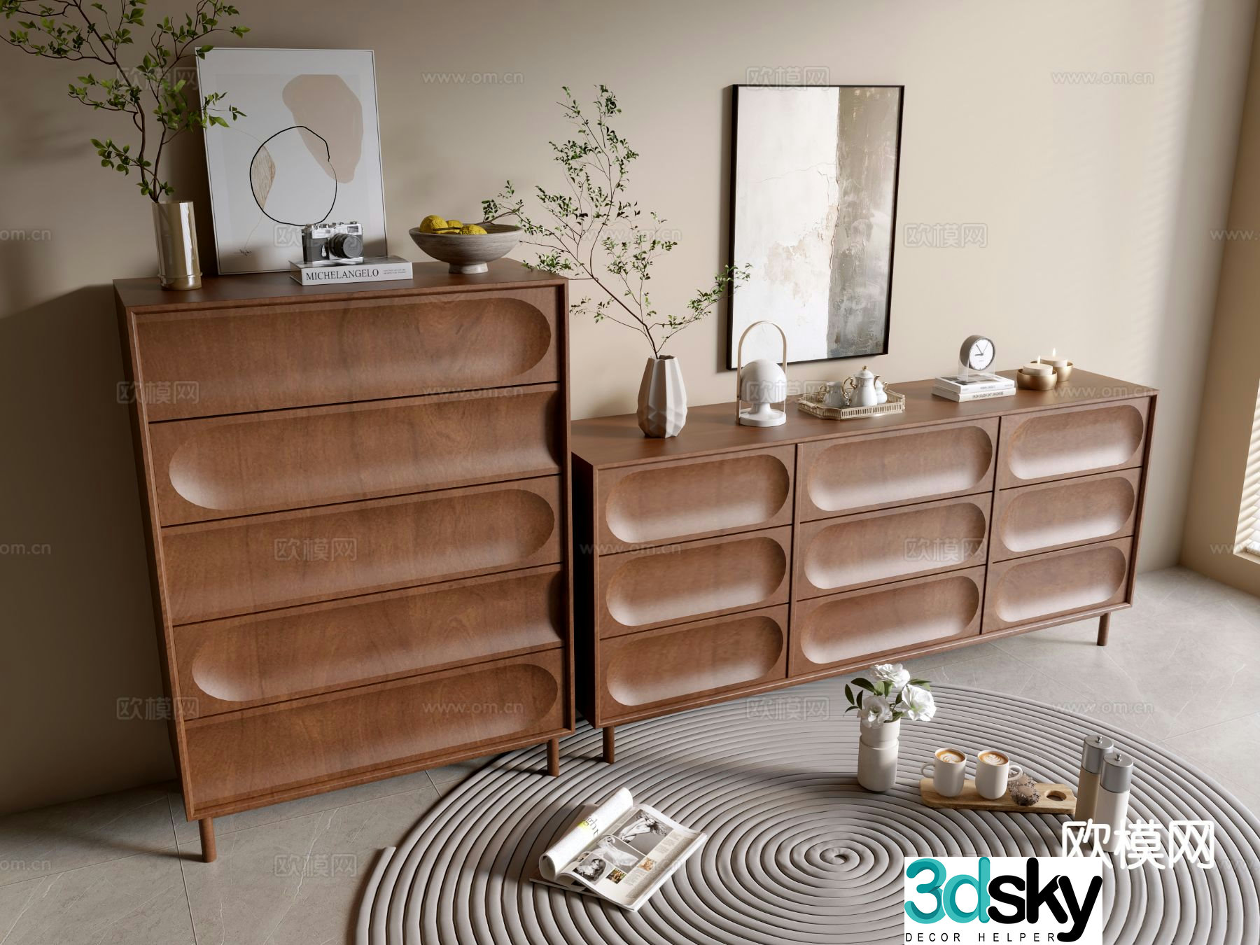 Log air chest side cabinet entrance cabinet 3D model