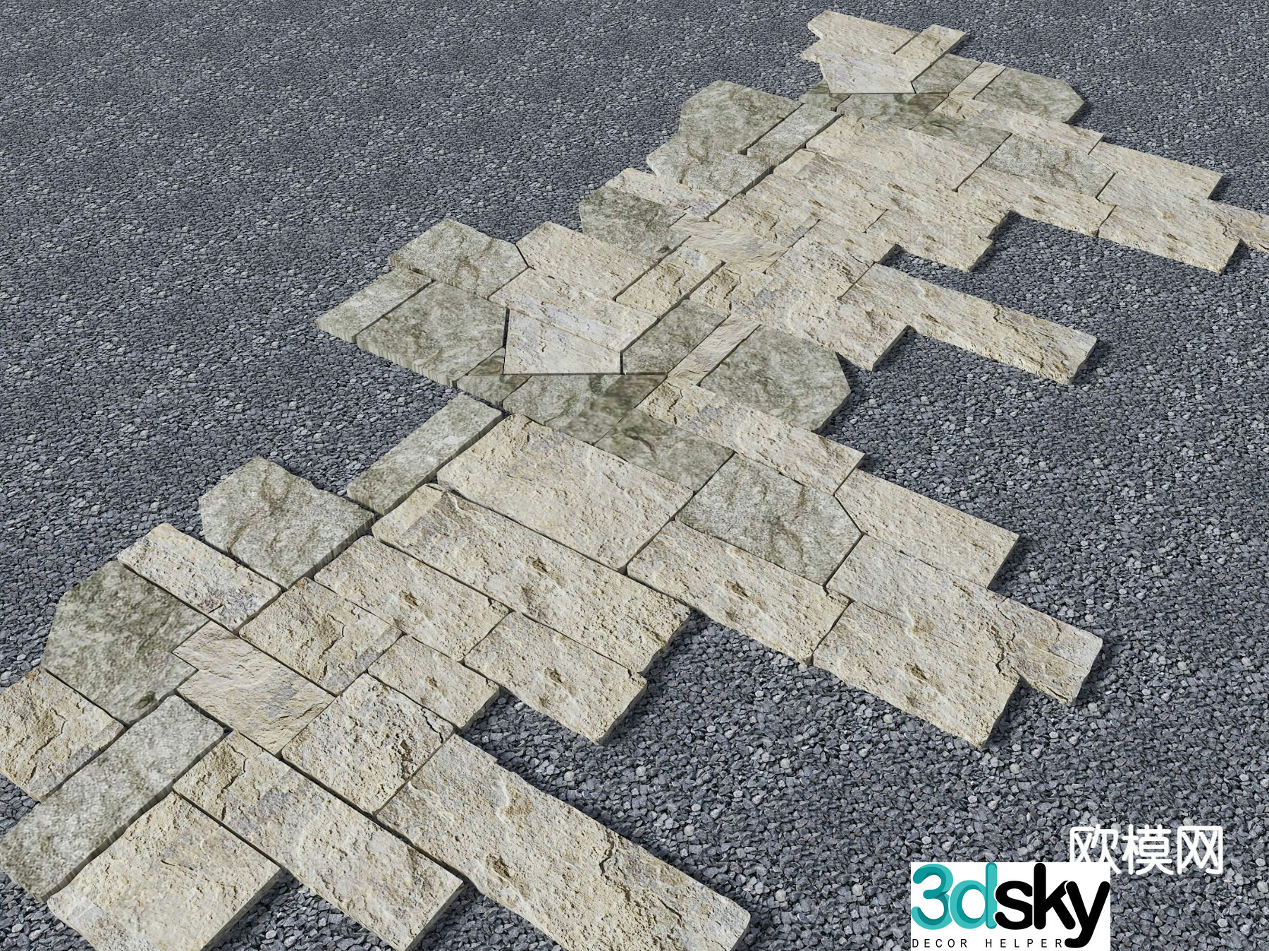 Chinese style slate steps old slate slate paving 3D model