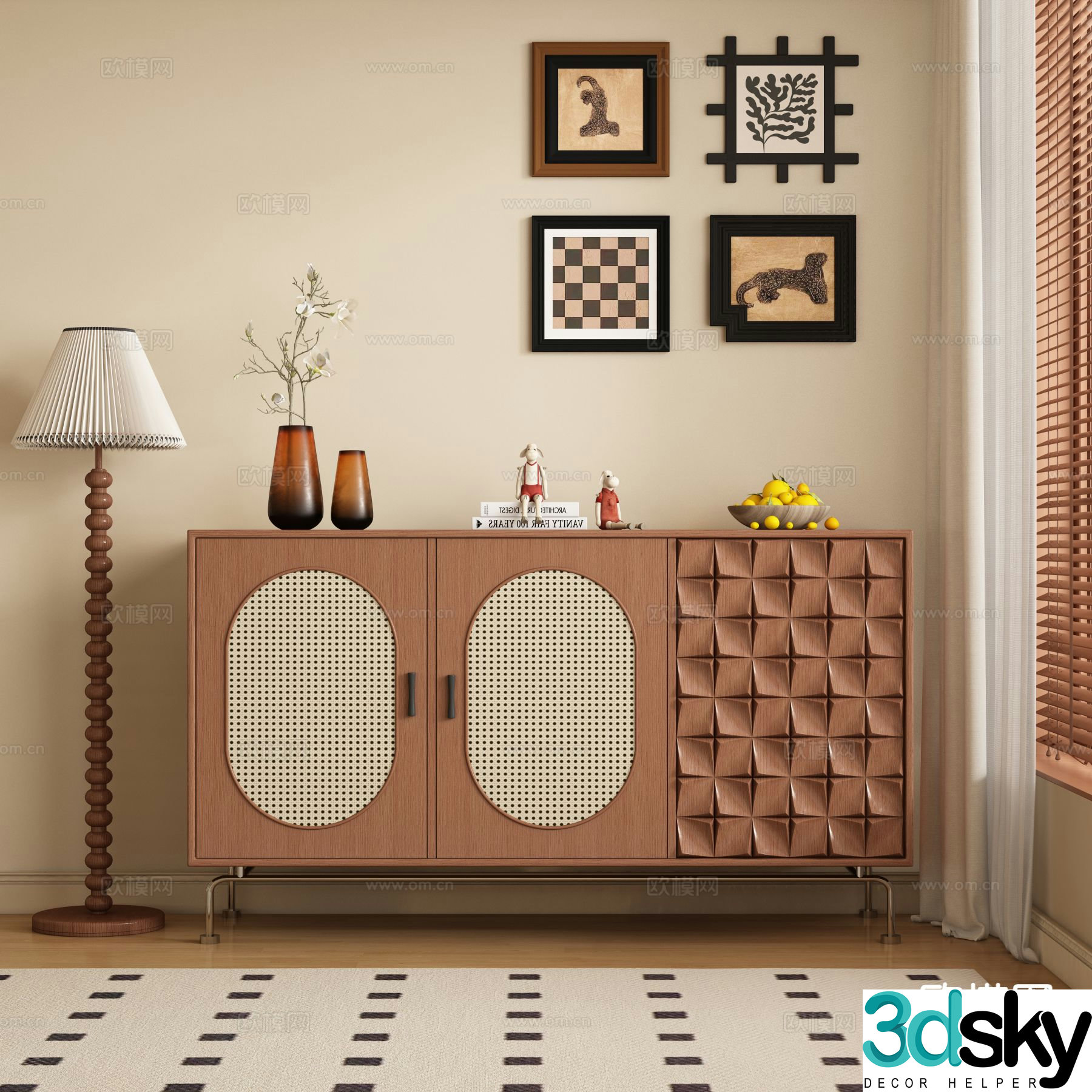 Medieval style side cabinet and entrance cabinet 3D model