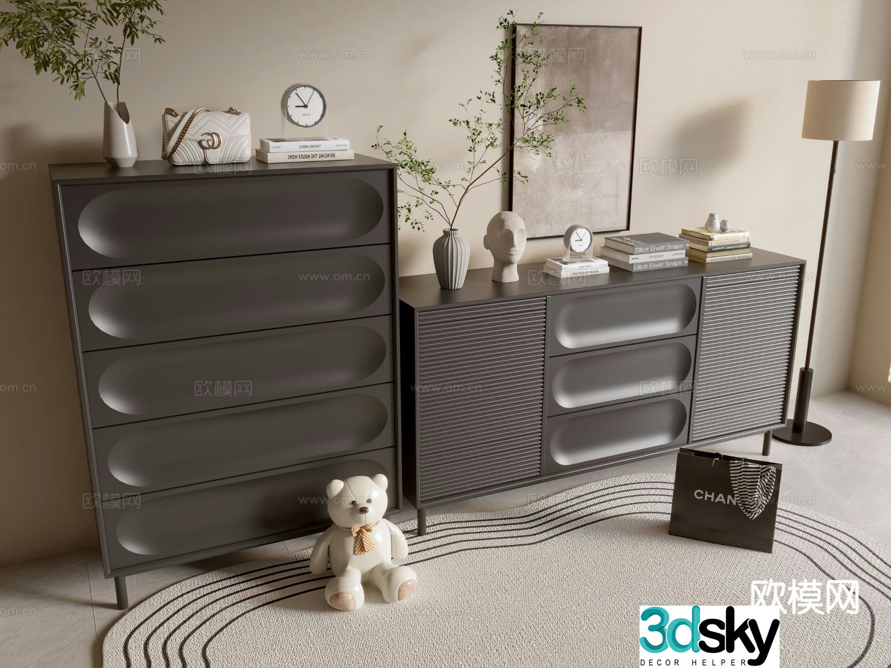 Modern black cabinet entrance cabinet 3d model