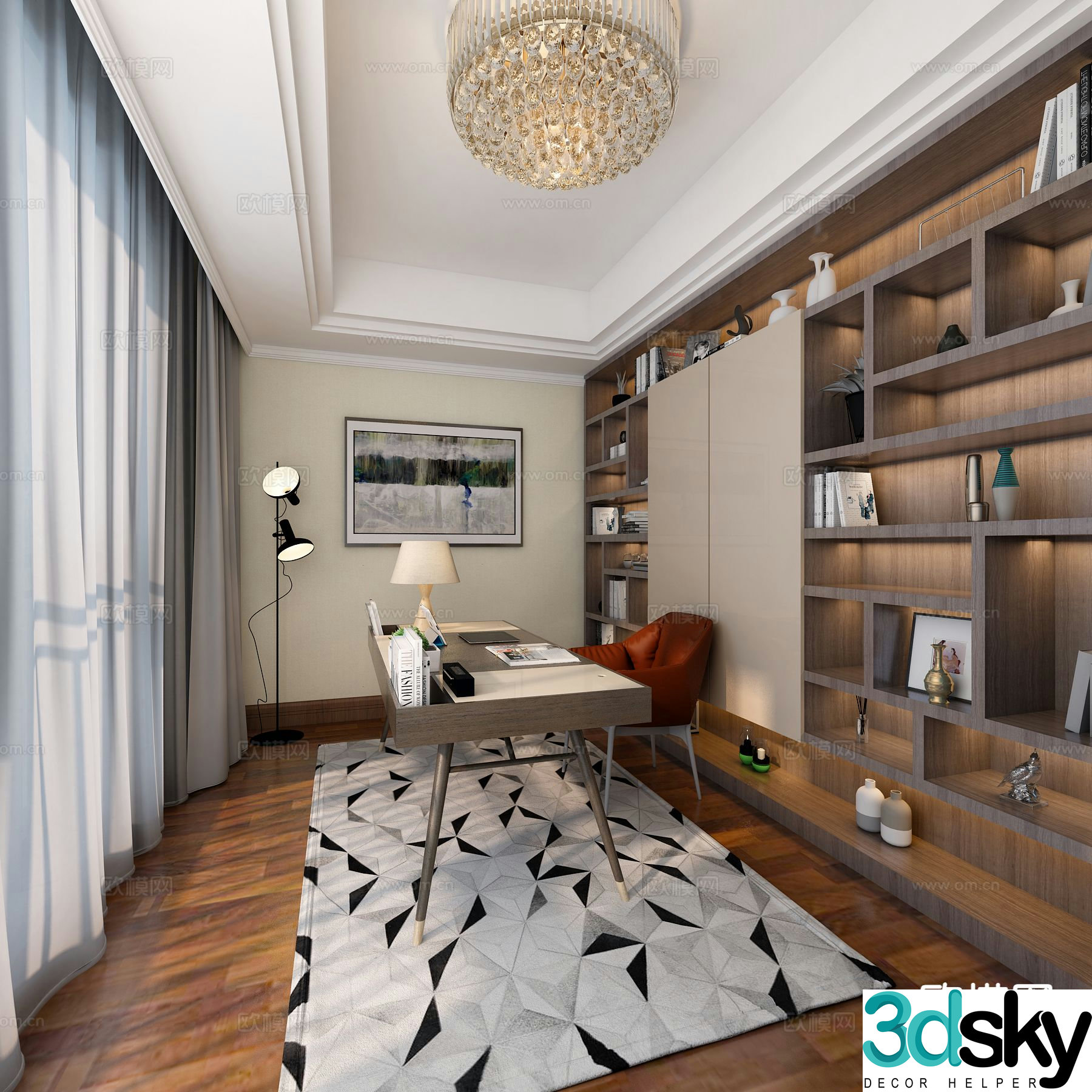 Modern study room 3d model