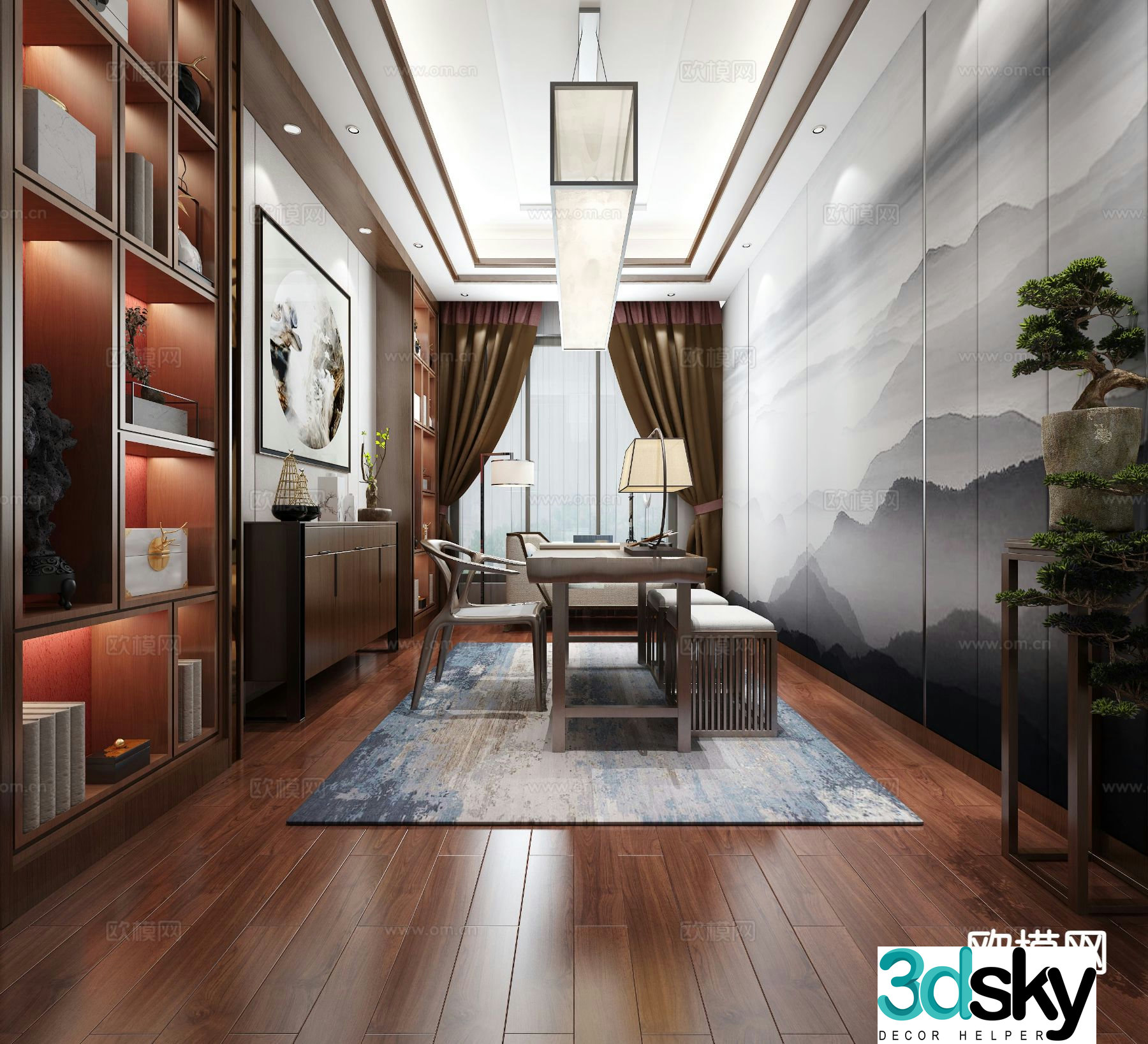 New Chinese style study 3D model
