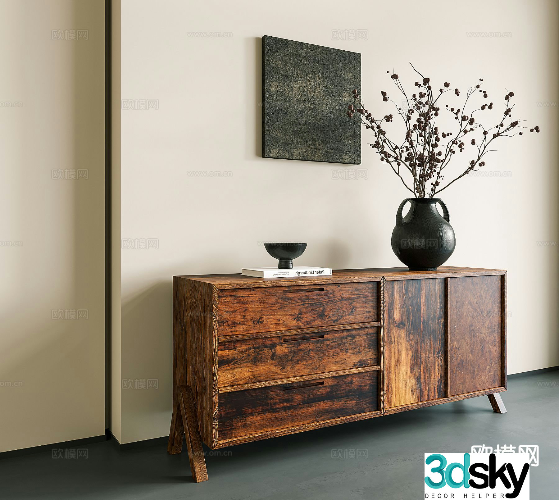 Wabi-sabi style entrance cabinet 3D model