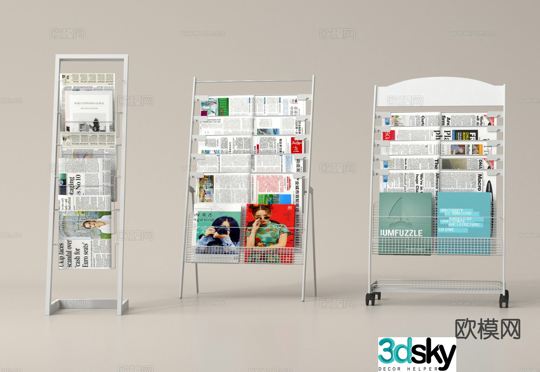 Modern bookshelf newspaper rack magazine rack 3d model