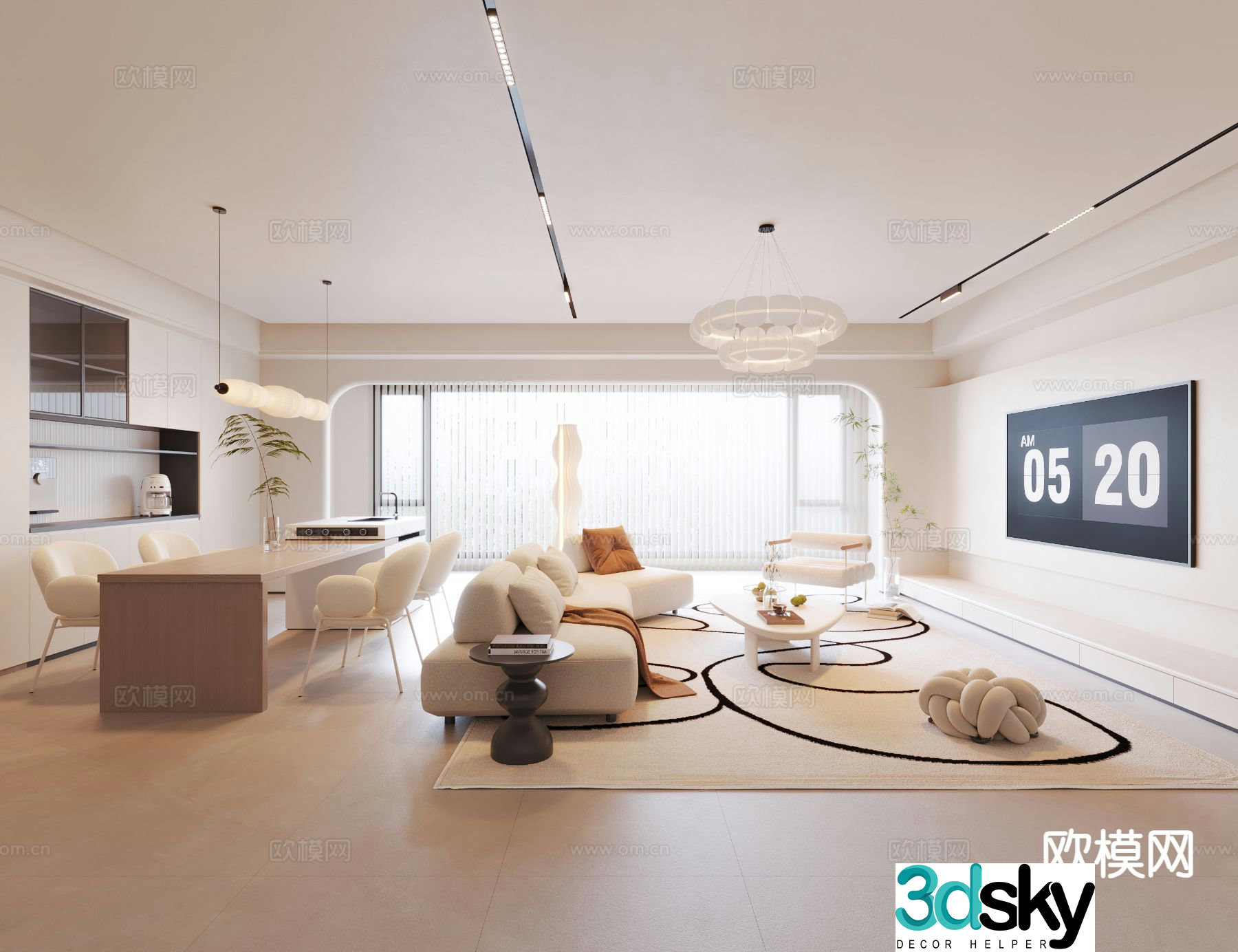 Cream style living room 3d model