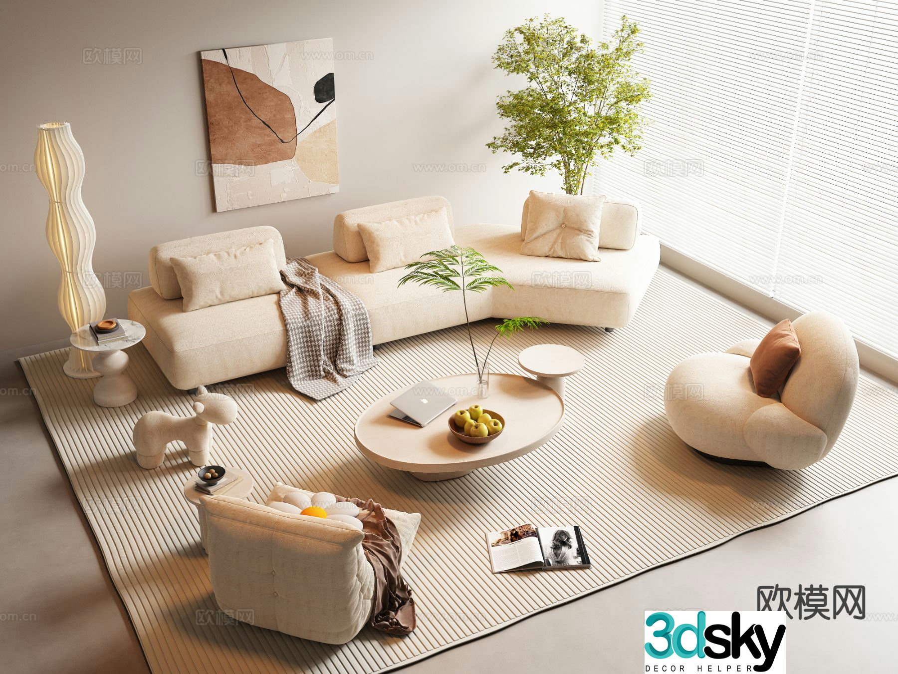 Cream style sofa modular sofa 3d model