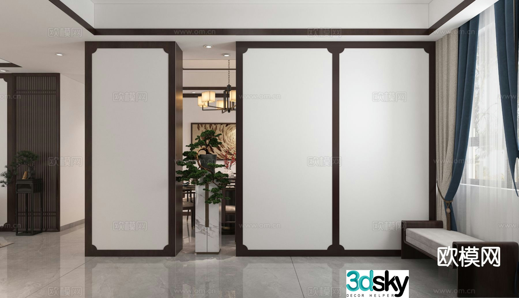New Chinese style entrance partition entrance hall aisle 3D model