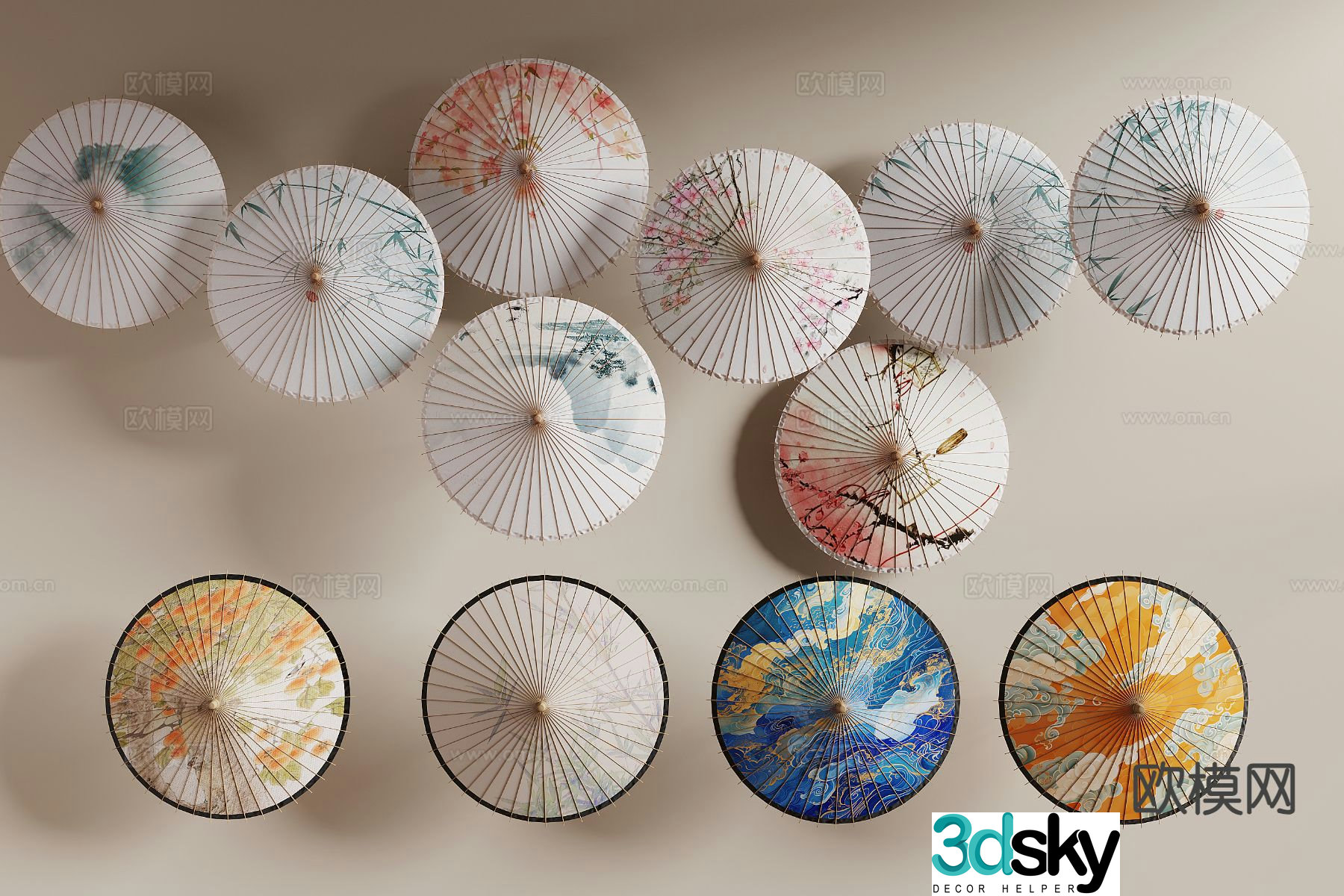 New Chinese style oil paper umbrella Meichen pendant 3D model