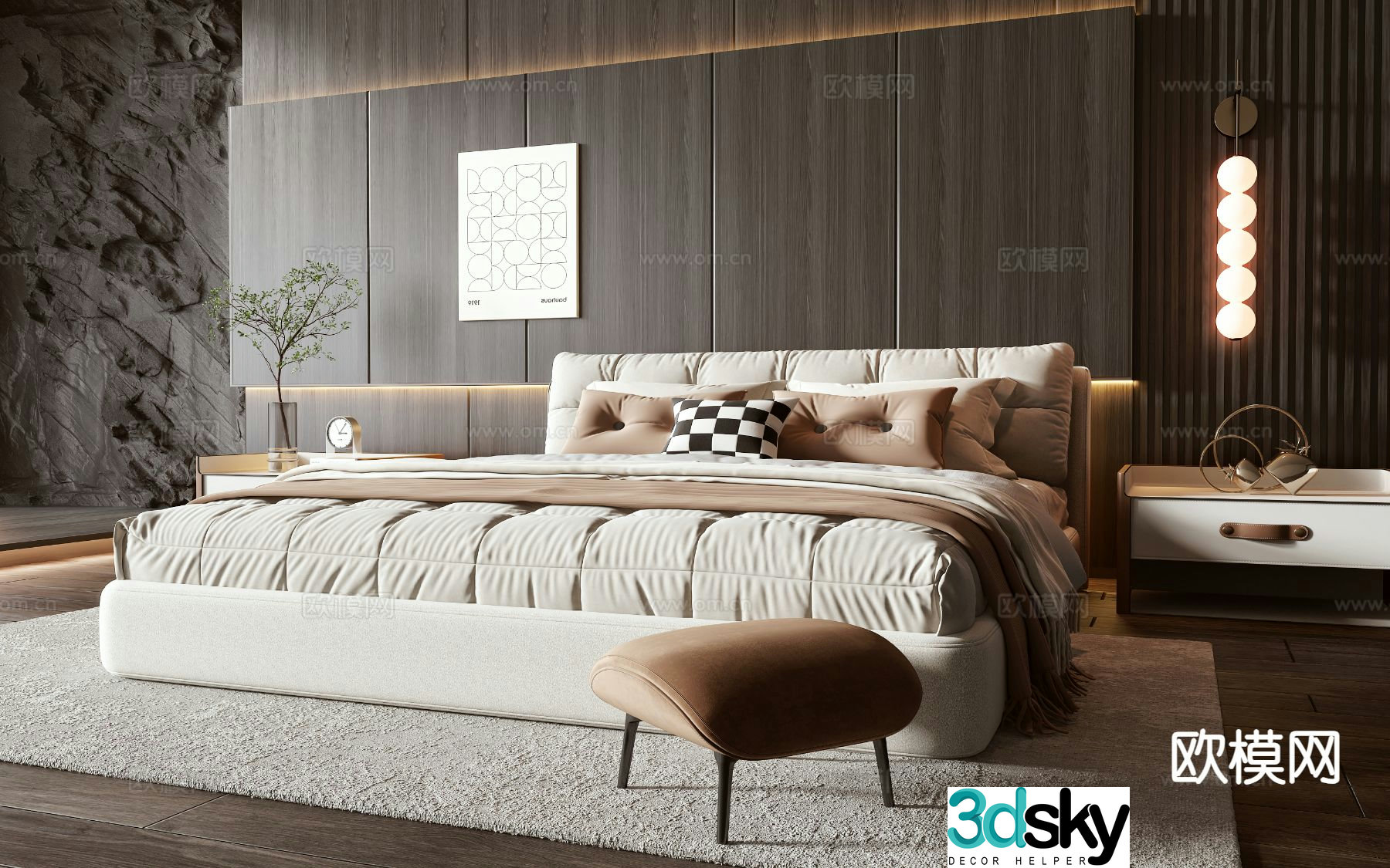 Italian double bed 3d model