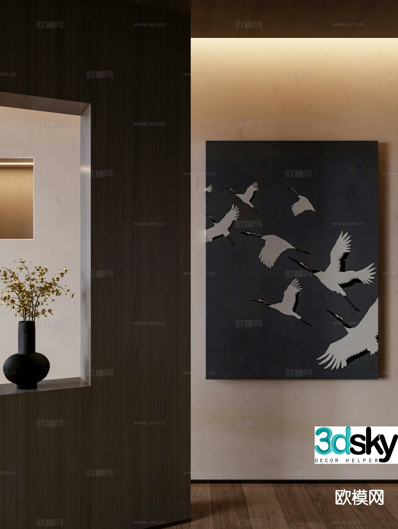 New Chinese style crane painting decorative painting 3d model
