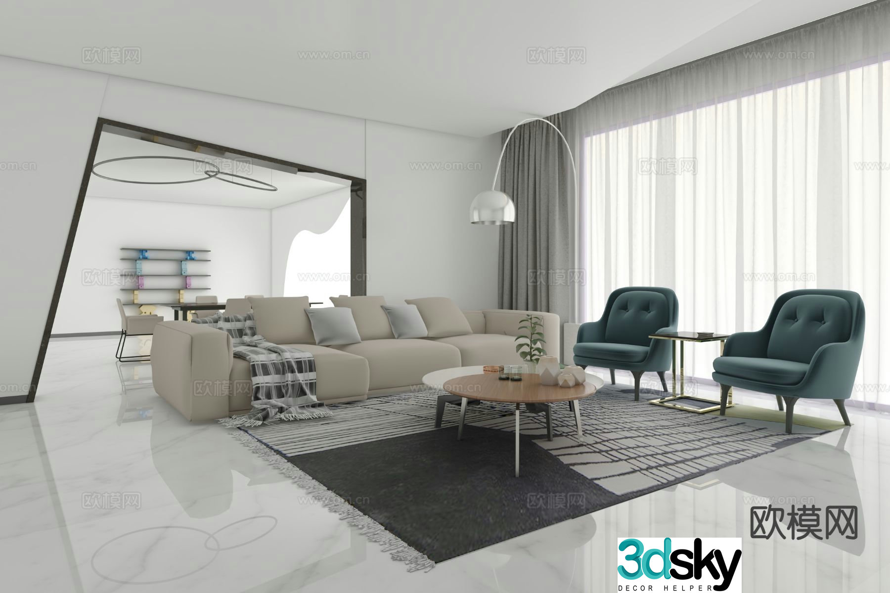 Modern minimalist living room 3d model