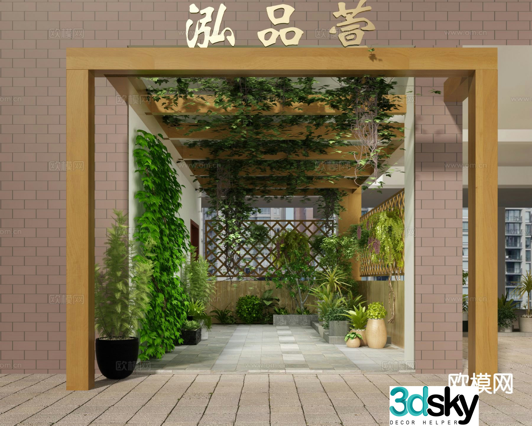 Modern aisle corridor plant landscaping landscape gallery 3D model