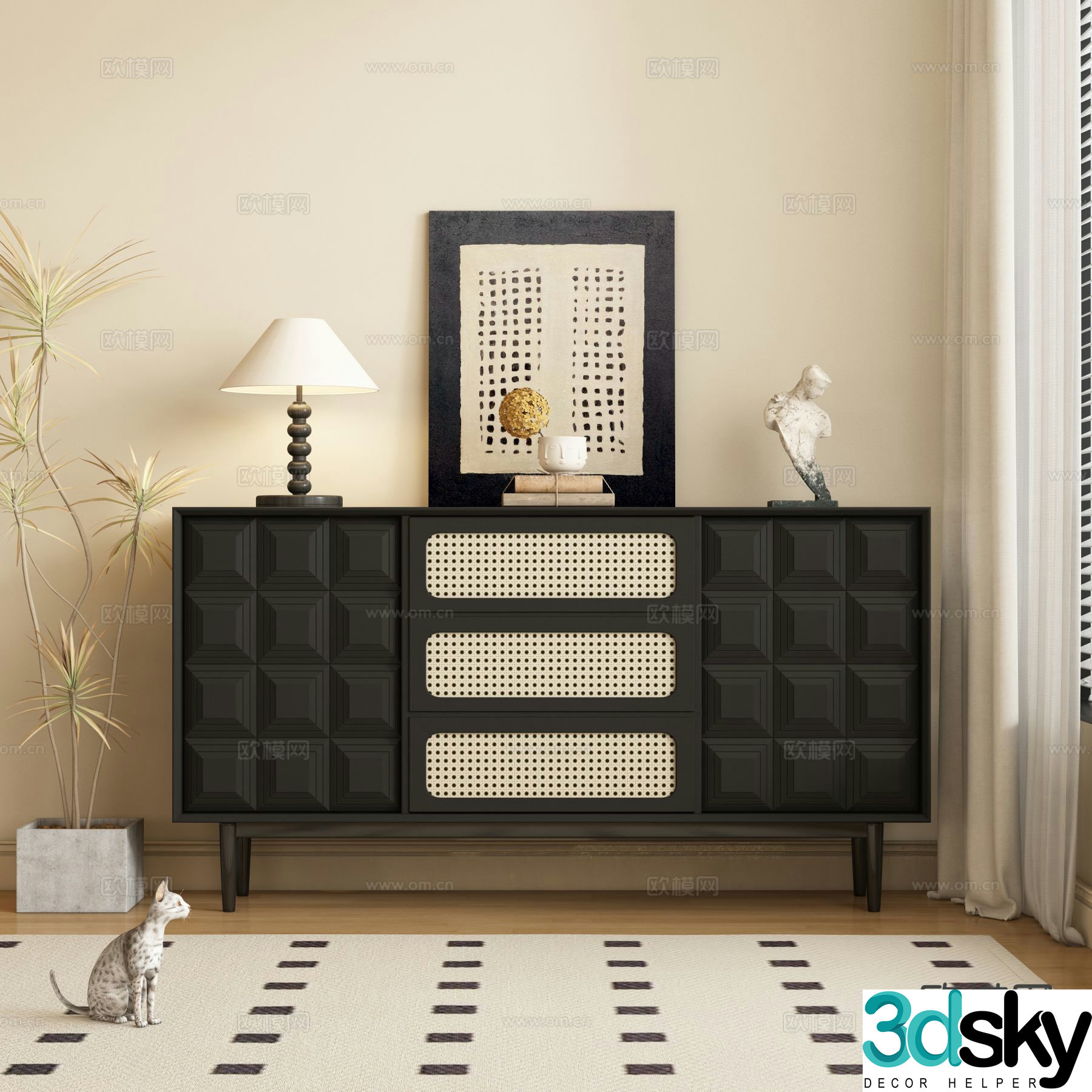 Medieval style entrance cabinet sideboard sideboard 3D model