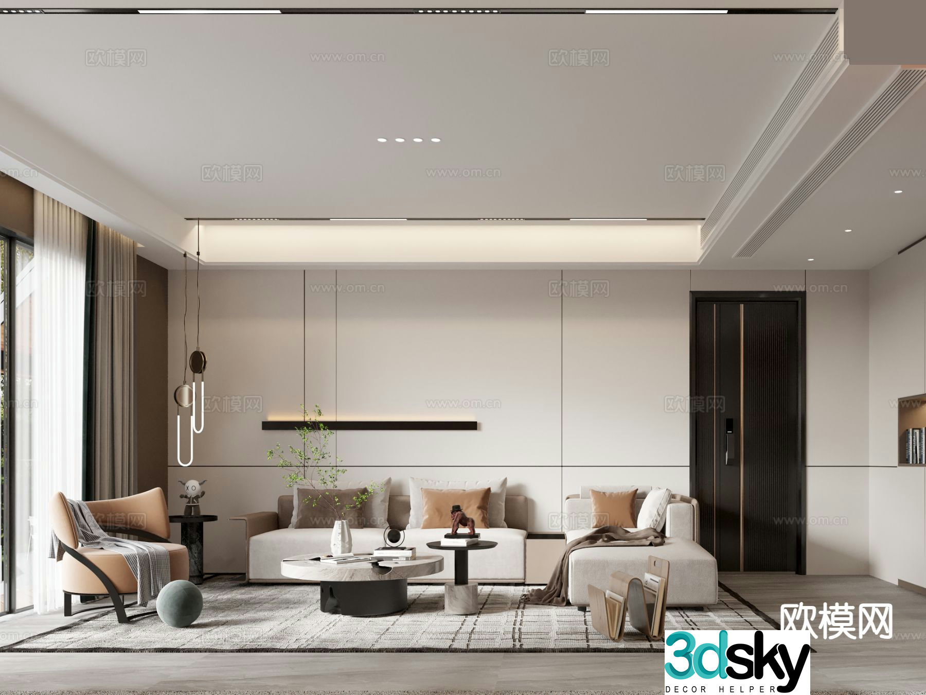Modern minimalist living room 3d model