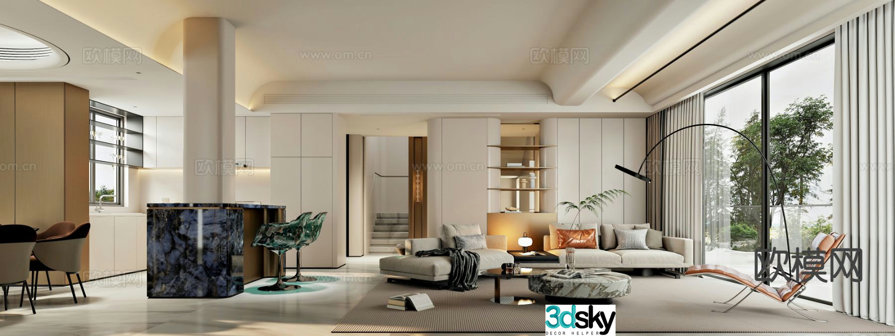 Light luxury living room 3D model