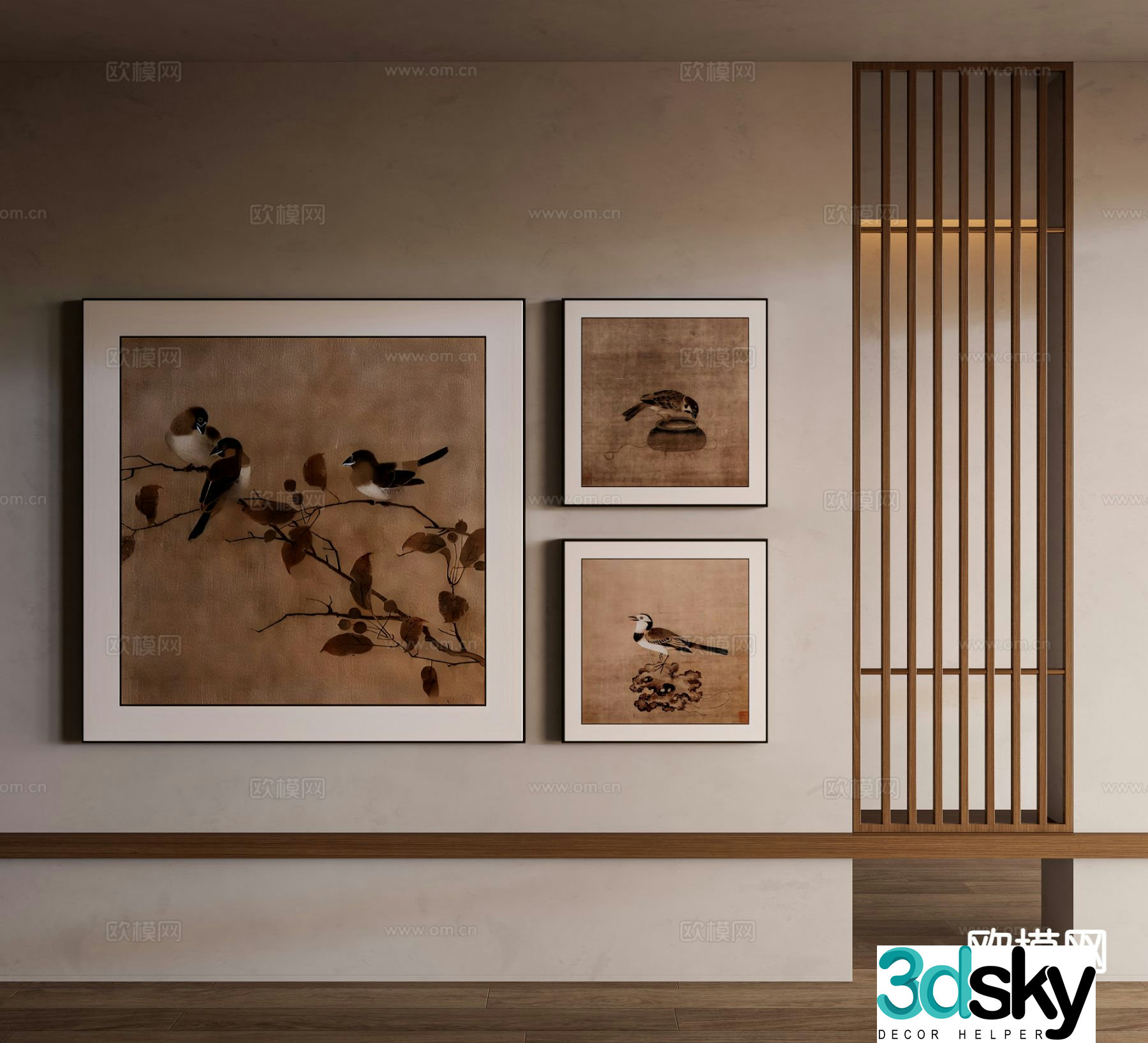 New Chinese style flower and bird painting decorative painting 3D model