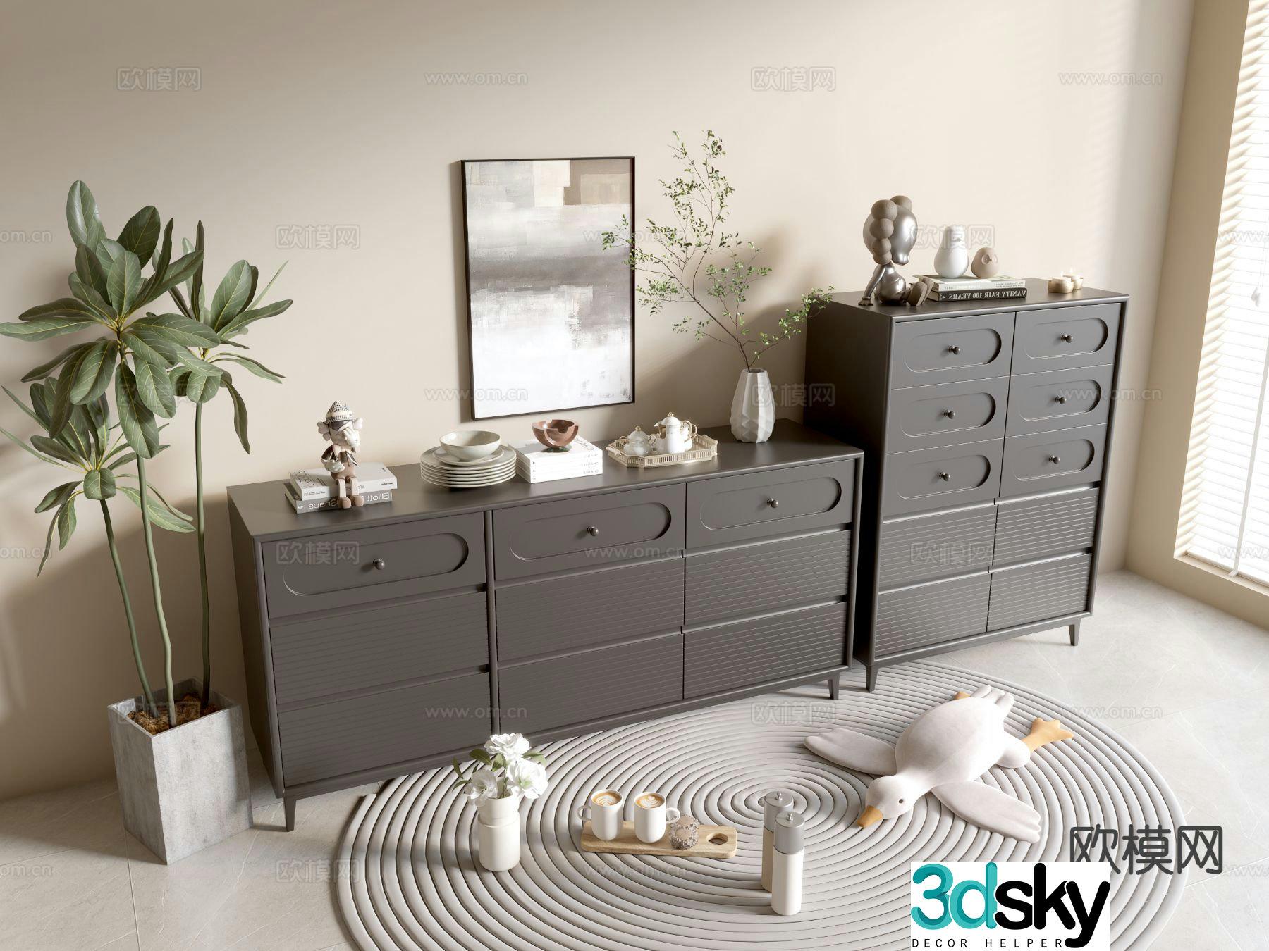 Modern black cabinet storage cabinet entrance cabinet 3d model