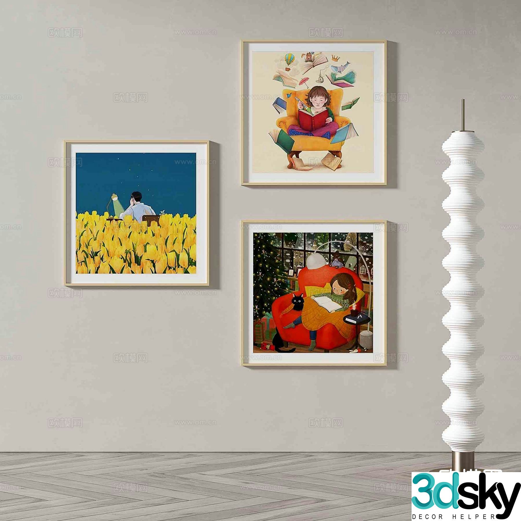 Modern art painting cartoon painting decorative painting 3d model