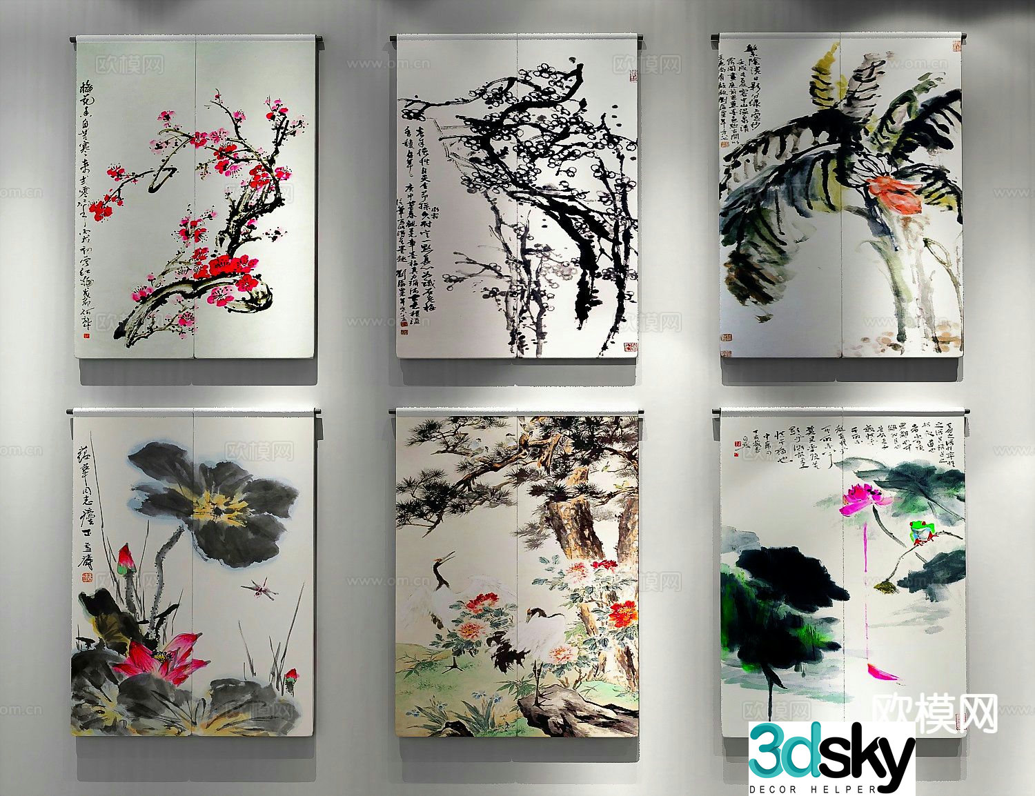 New Chinese style decorative painting ink painting hanging painting 3D model