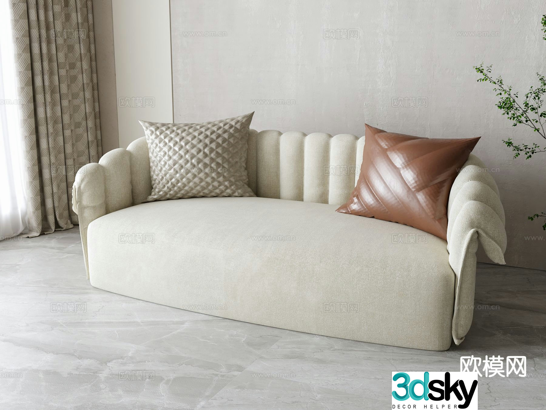 Simple European double sofa 3d model