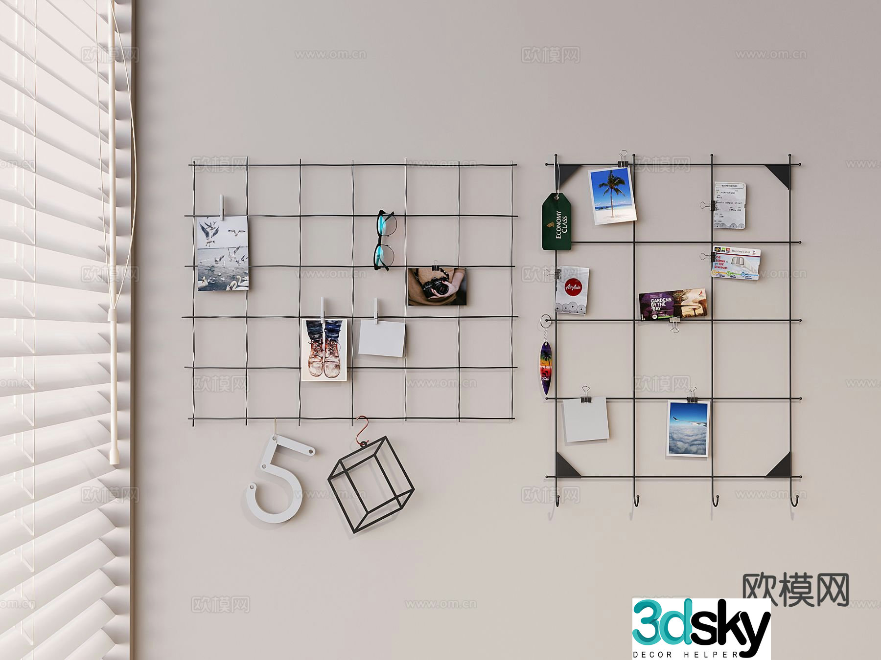 Message board with clip photo wall photo frame photo clip hanging rack hanging board picture rack 3D model