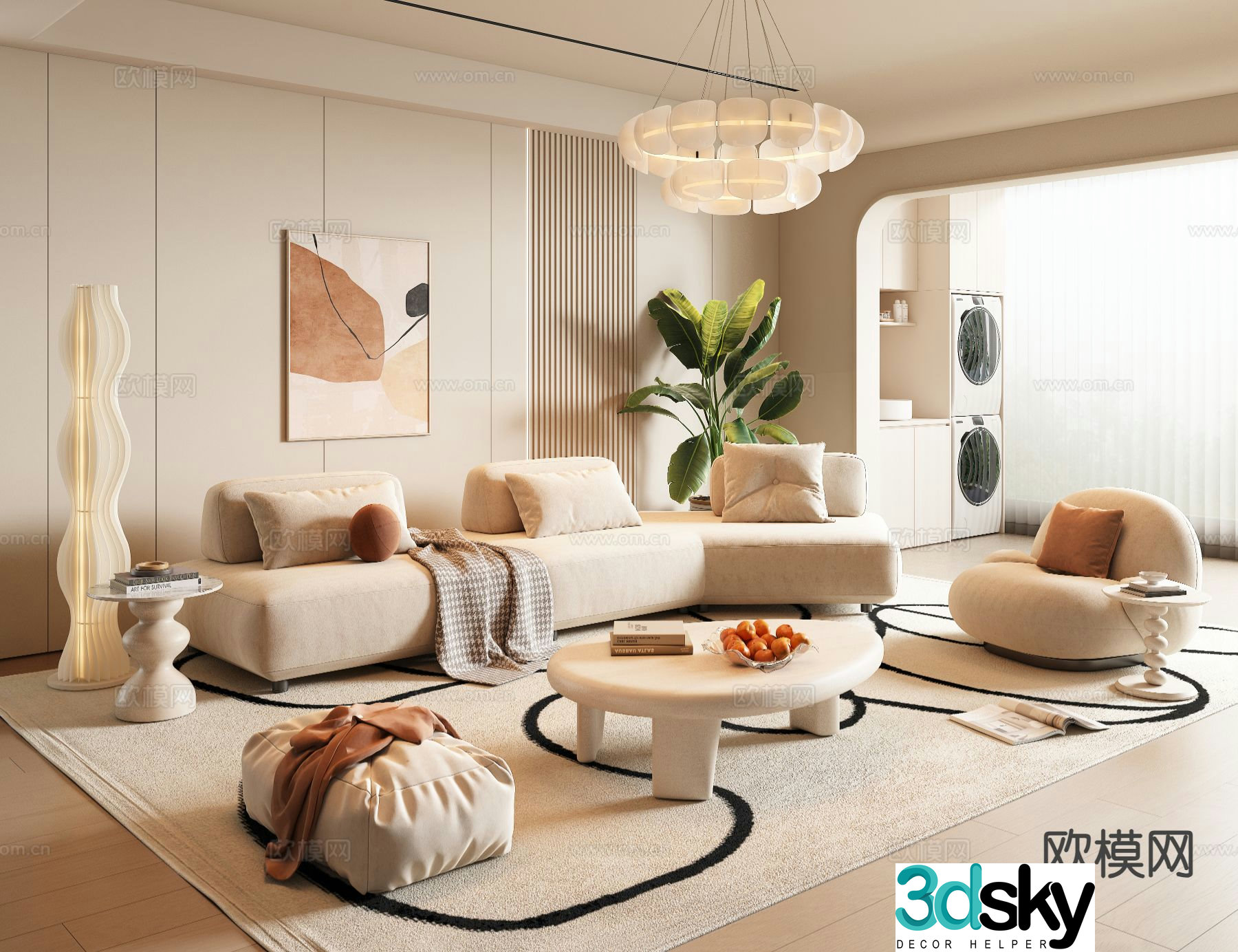 Cream style living room 3d model